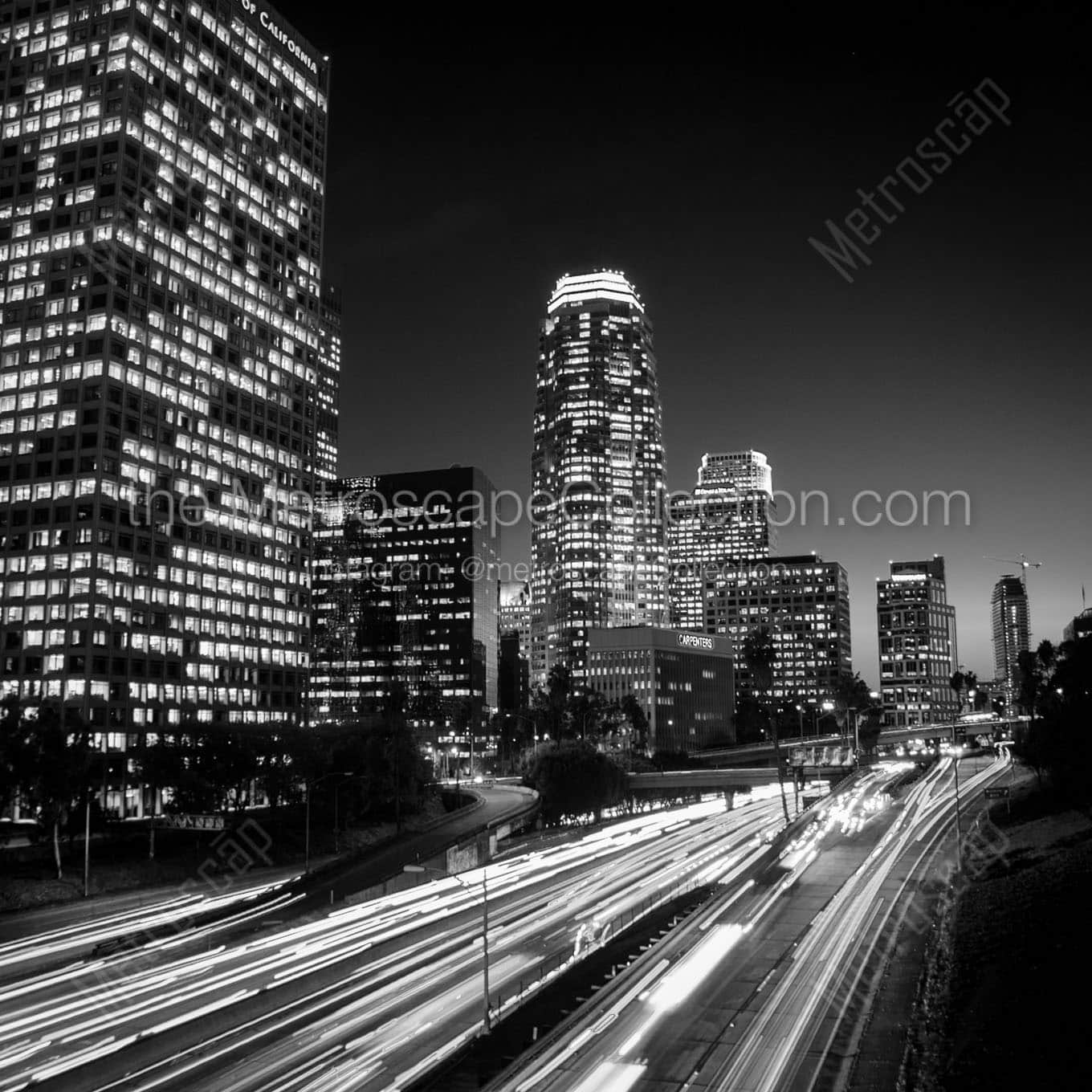 110 harbor freeway downtown los angeles skyline Black & White Office Art