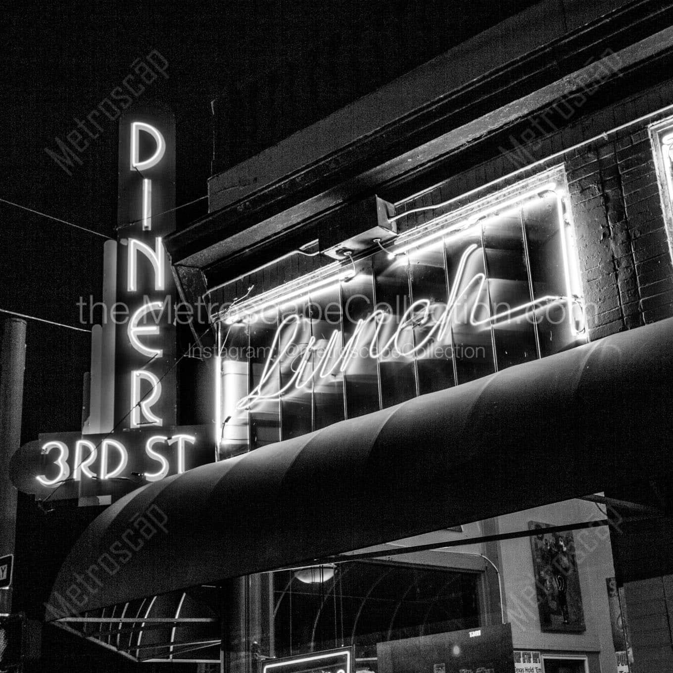 3rd street diner at night Black & White Wall Art