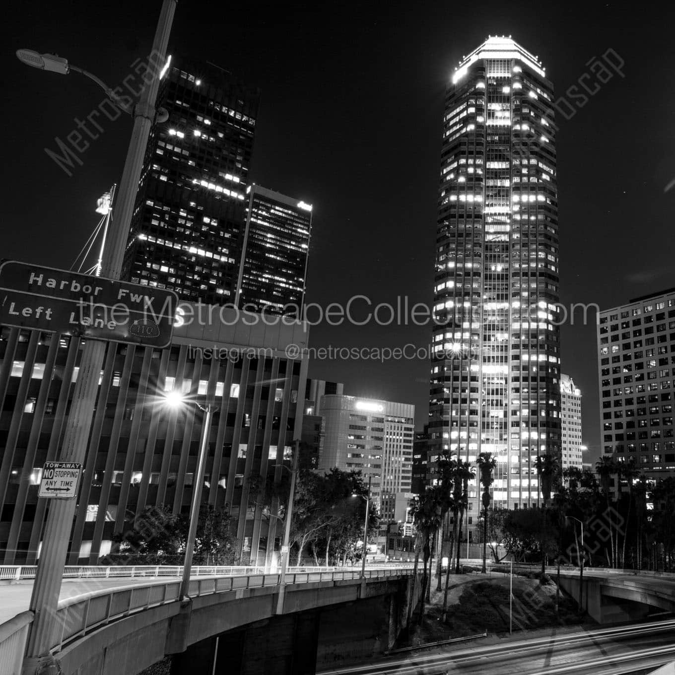 6th street at the 110 downtown la skyline at night Black & White Office Art