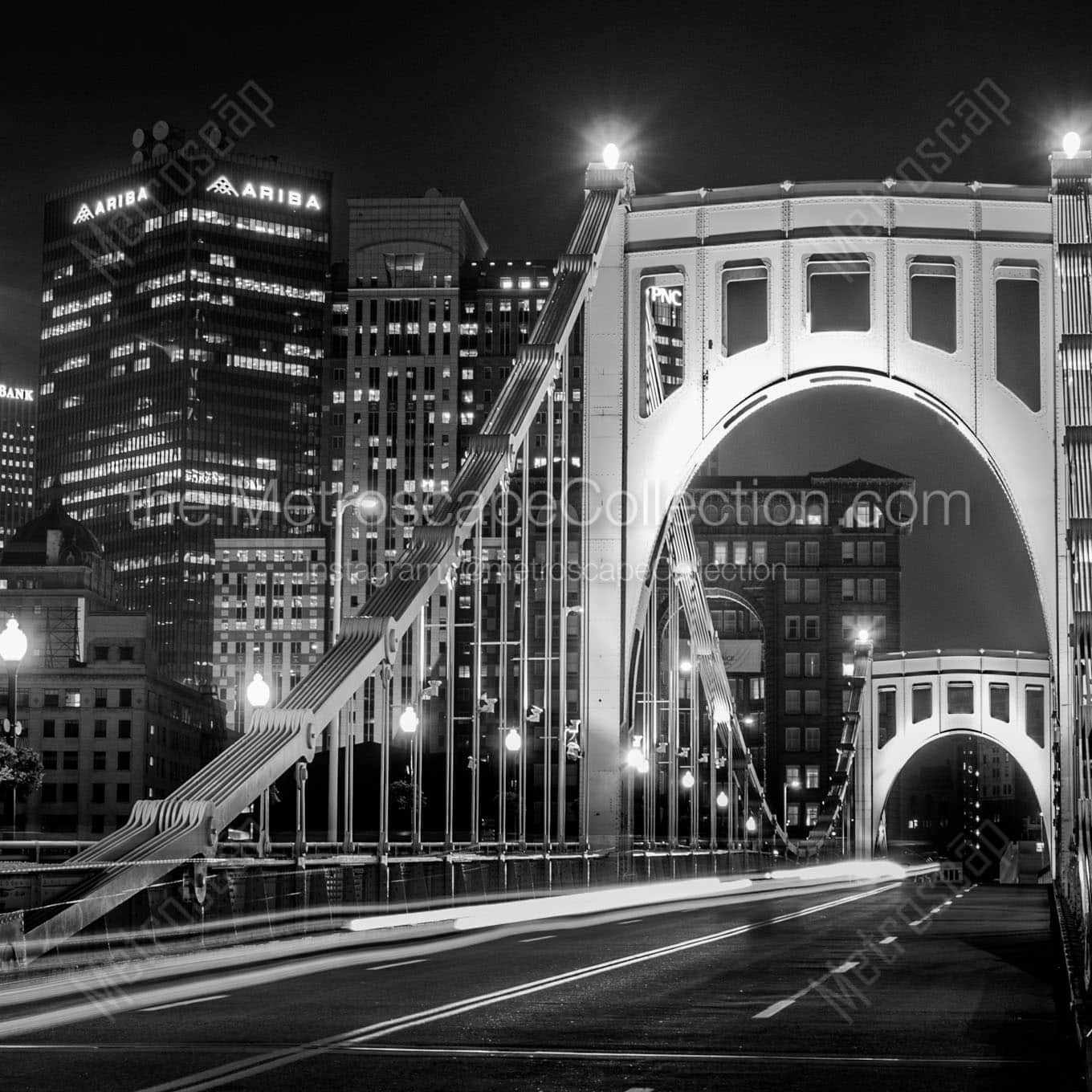 6th street roberto clemente bridge at night Black & White Office Art