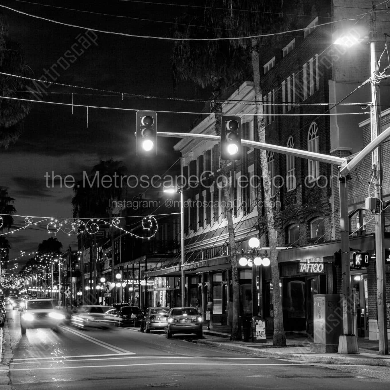 7th ave ybor city at night Black & White Office Art