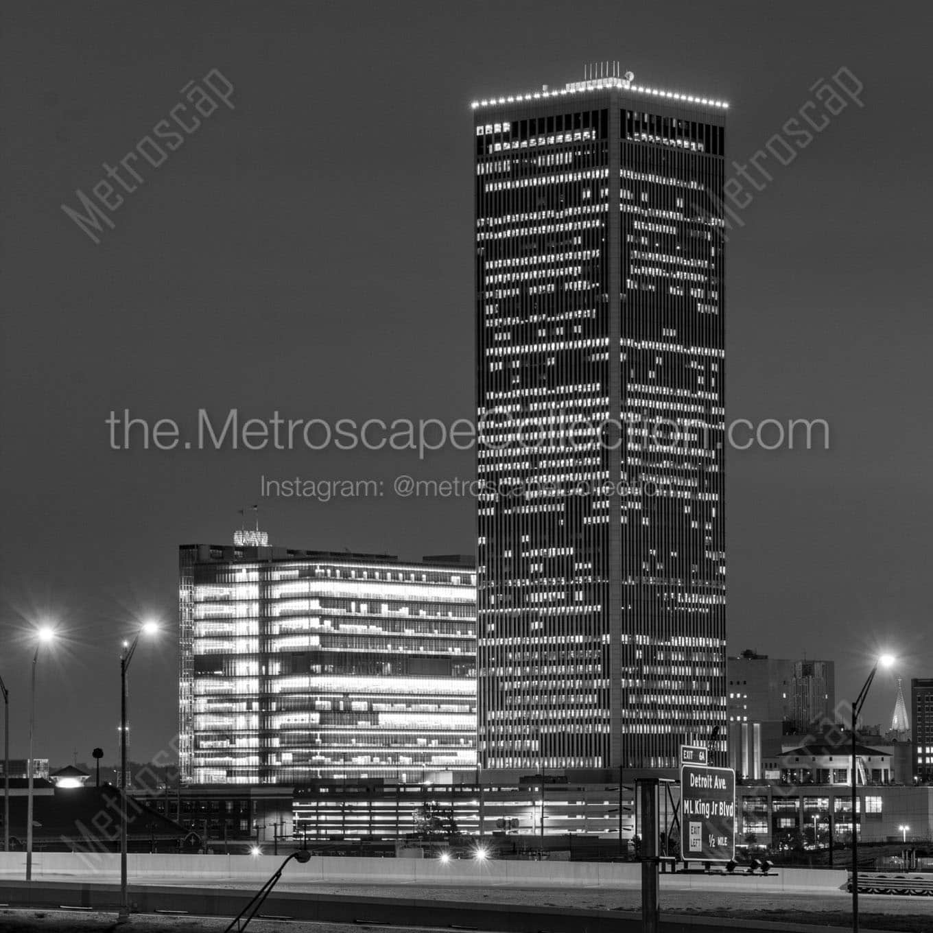 bok williams tower at night Black & White Office Art