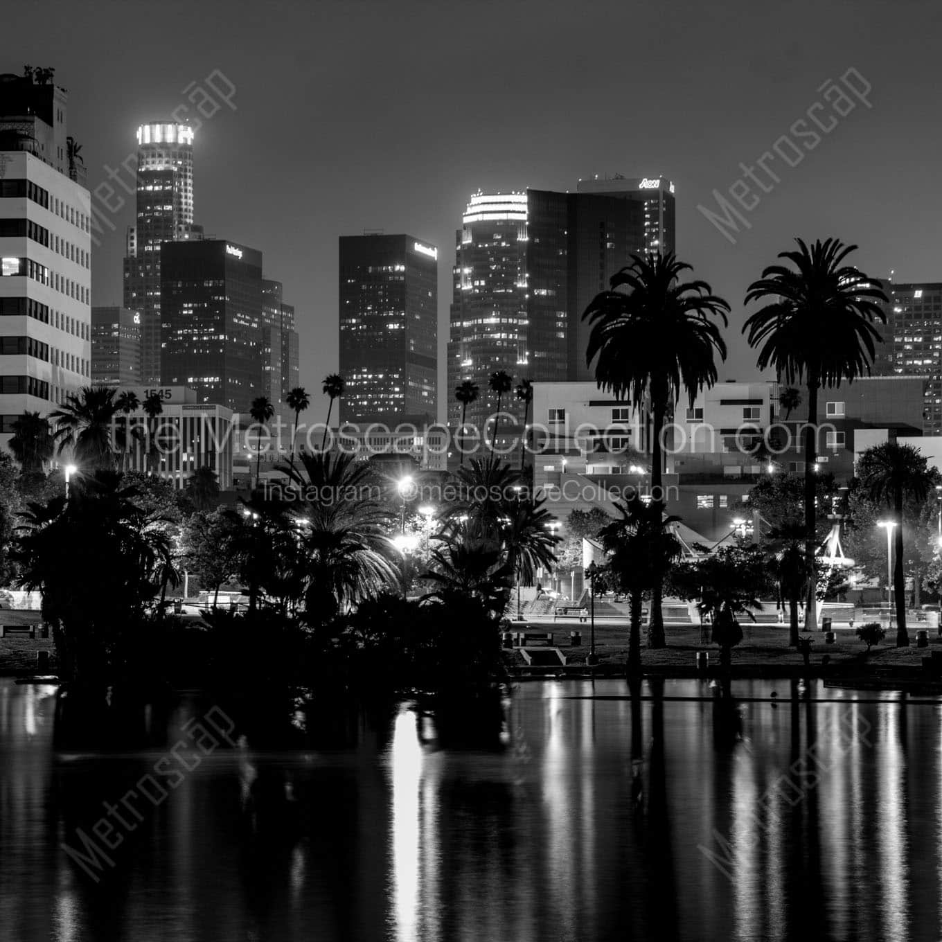 la skyline from macarthur park Black & White Office Art