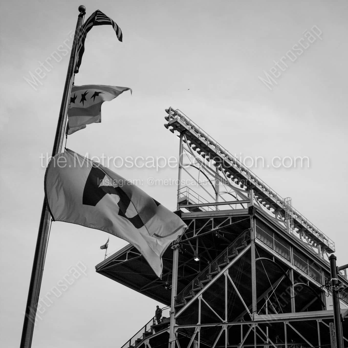 w flag on waveland behind wrigley field Black & White Office Art