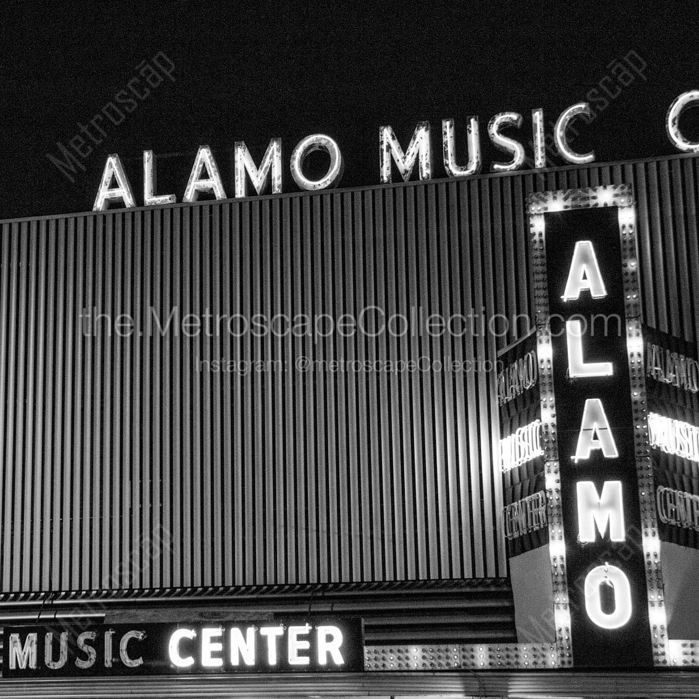 alamo music center at night Black & White Wall Art