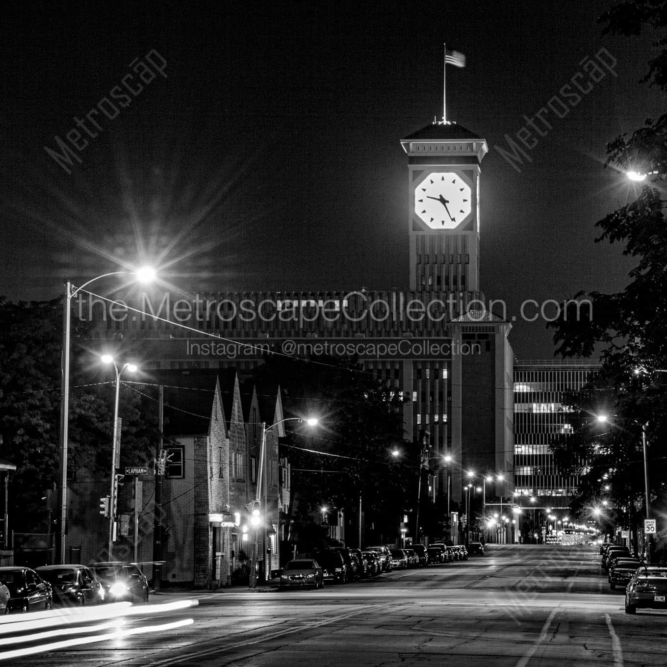 allen bradley clock at night Black & White Office Art