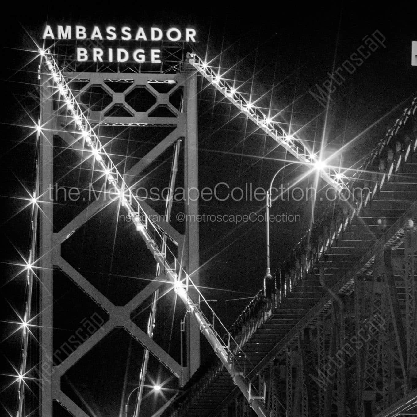 ambassador bridge at night Black & White Office Art