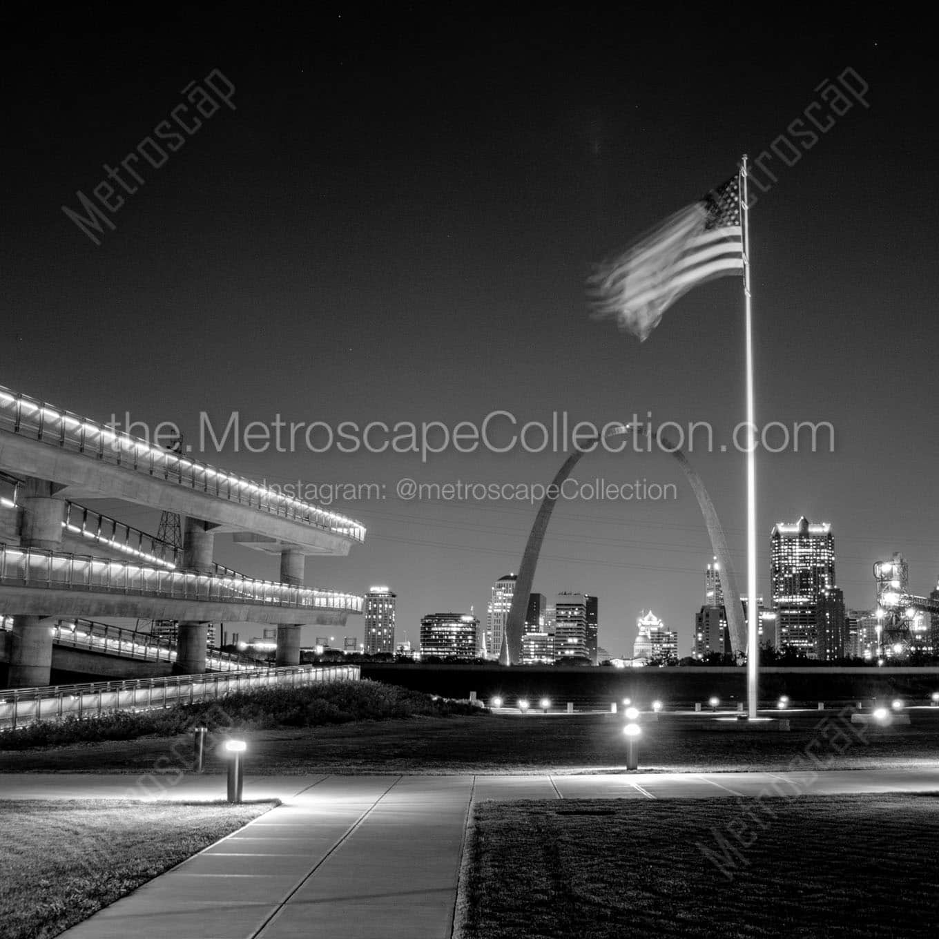american flag gateway arch at night Black & White Office Art