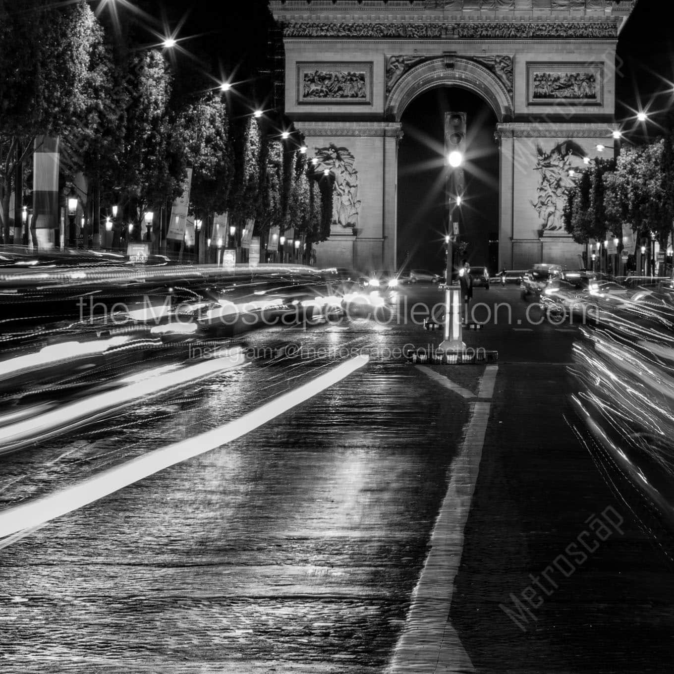 arc de triomphe on champs elysees at night Black & White Office Art