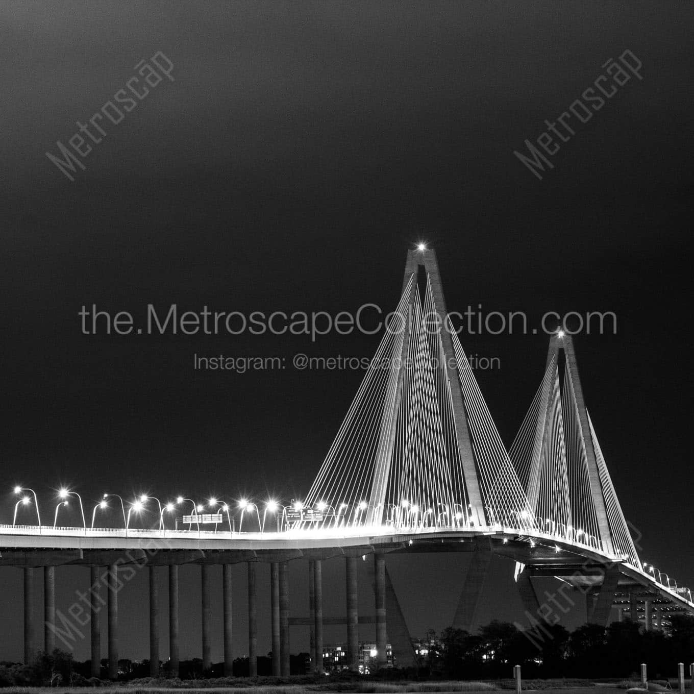 arthur ravenel bridge charleston sc night Black & White Office Art