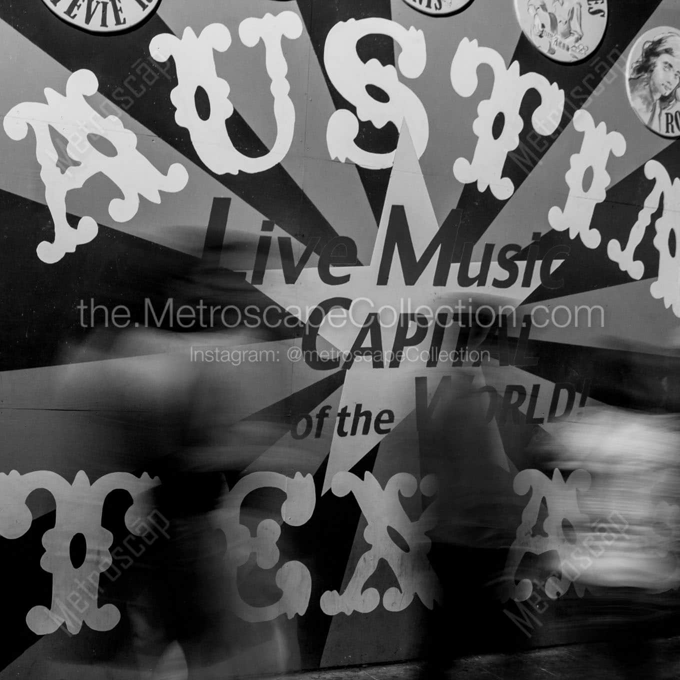 austin live music capital mural Black & White Office Art
