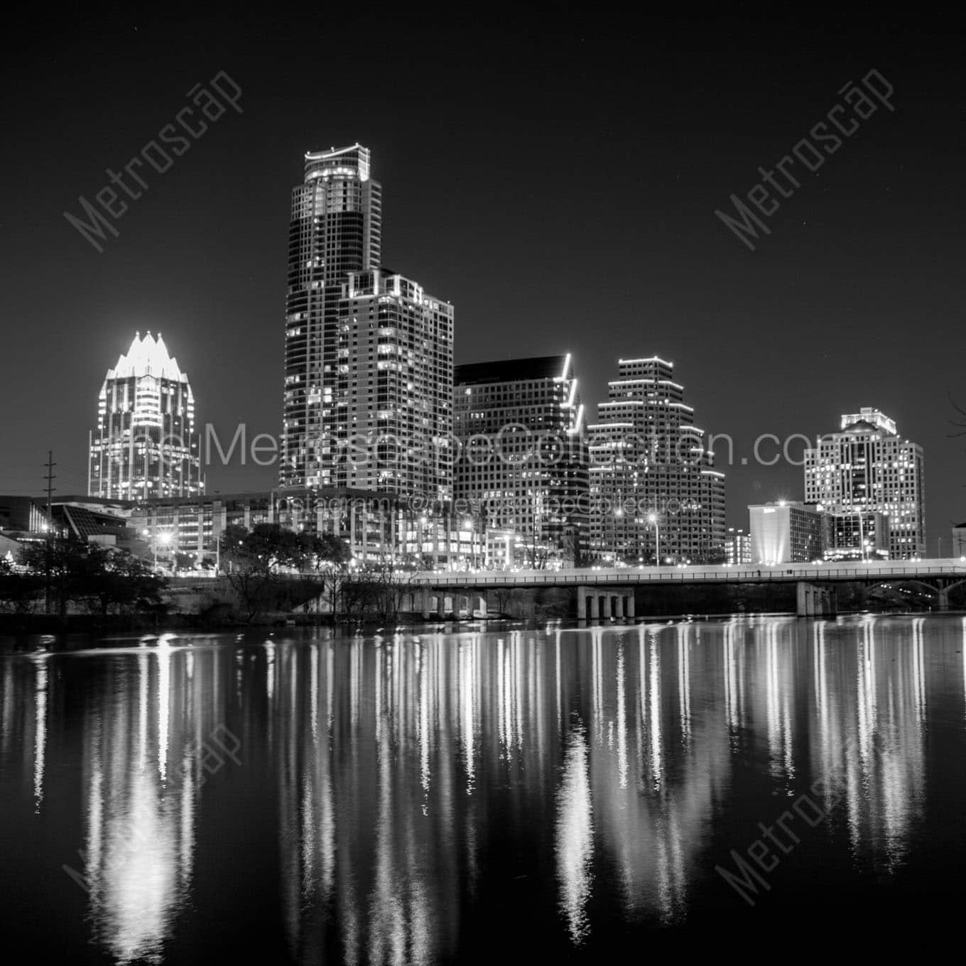 austin texas skyline at night Black & White Office Art