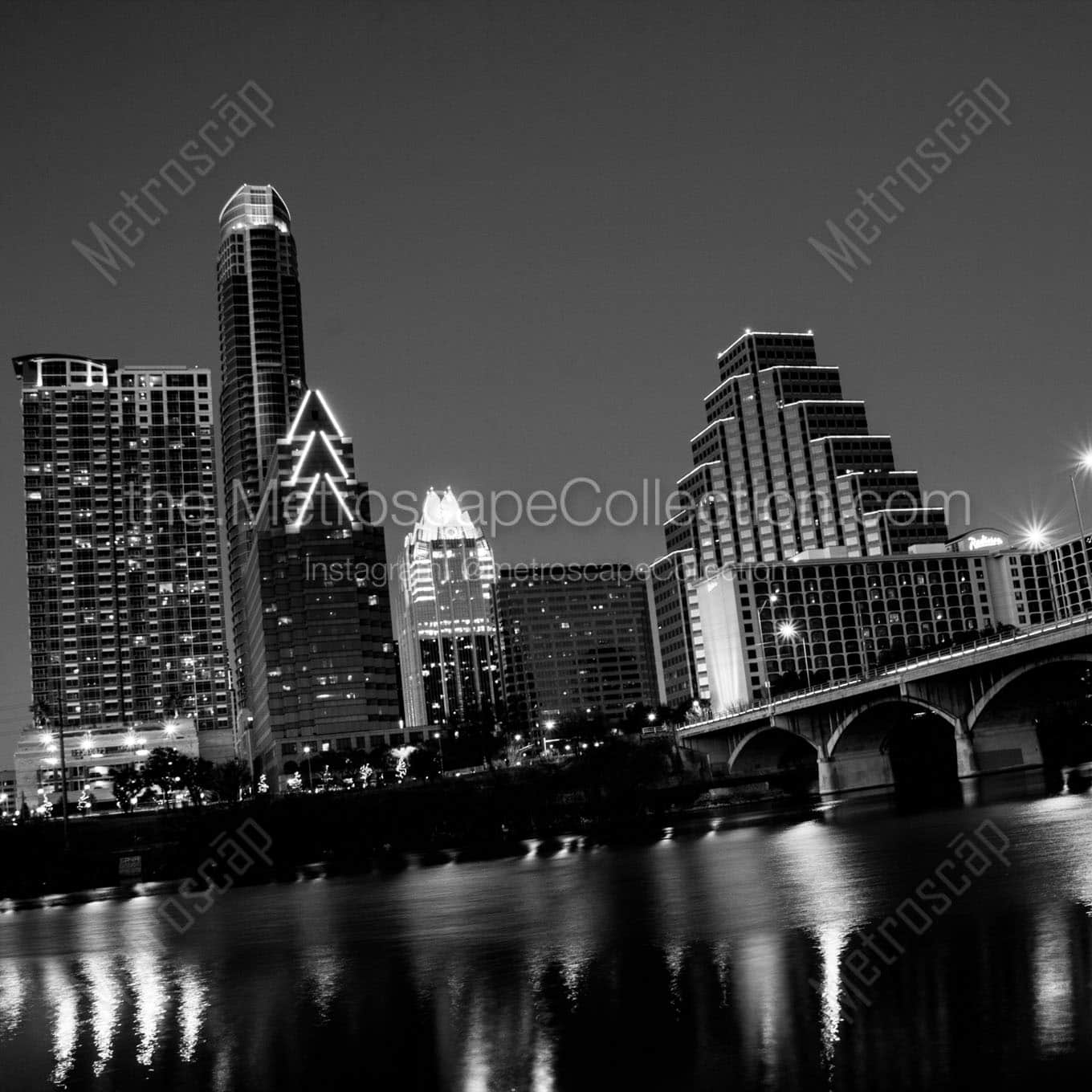 austin tx skyline at night Black & White Office Art