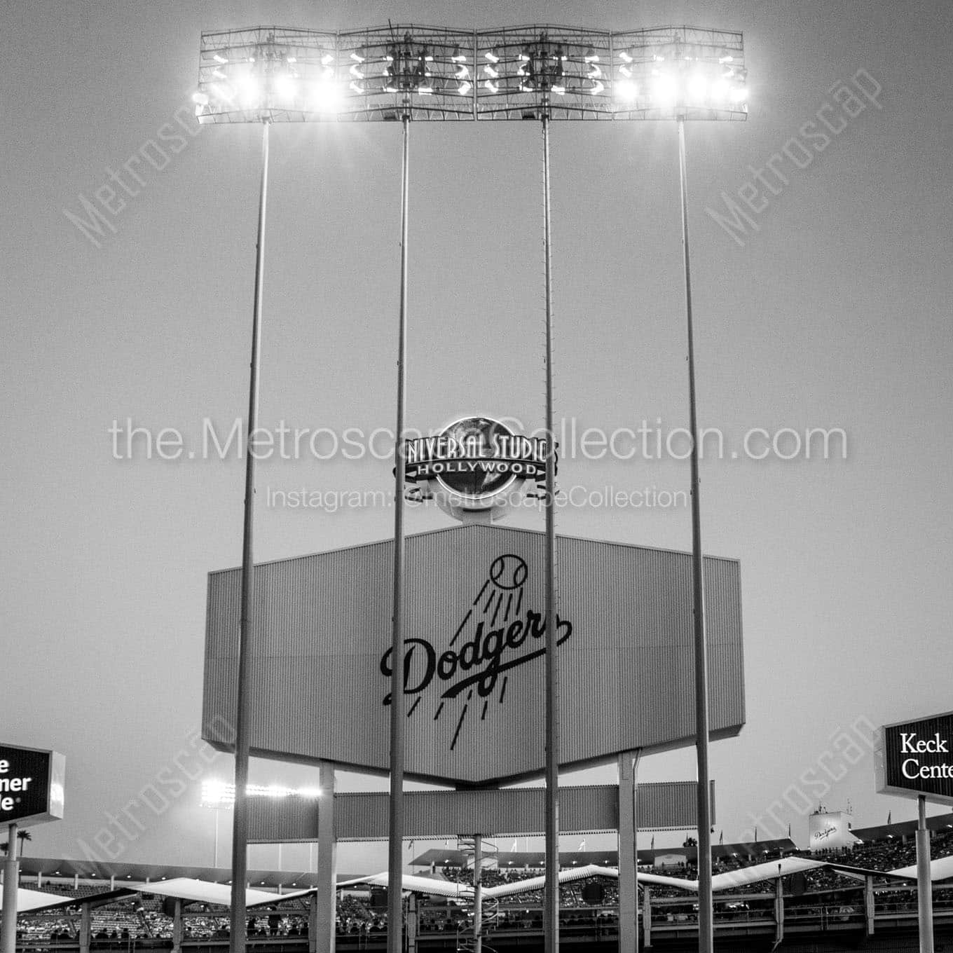 back of dodger stadium scoreboard Black & White Office Art