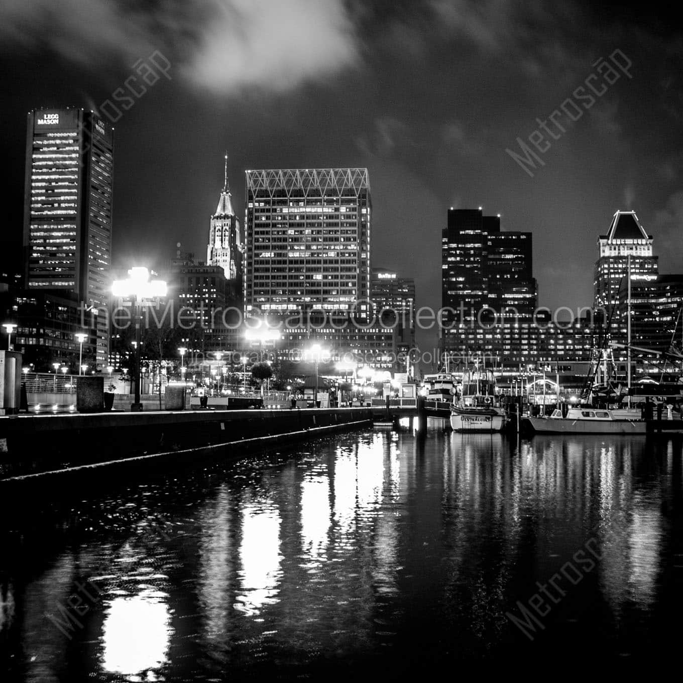 baltimore skyline inner harbor at night Black & White Office Art