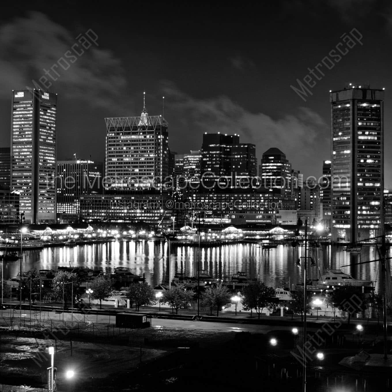 baltimore skyline inner harbor federal hill Black & White Office Art