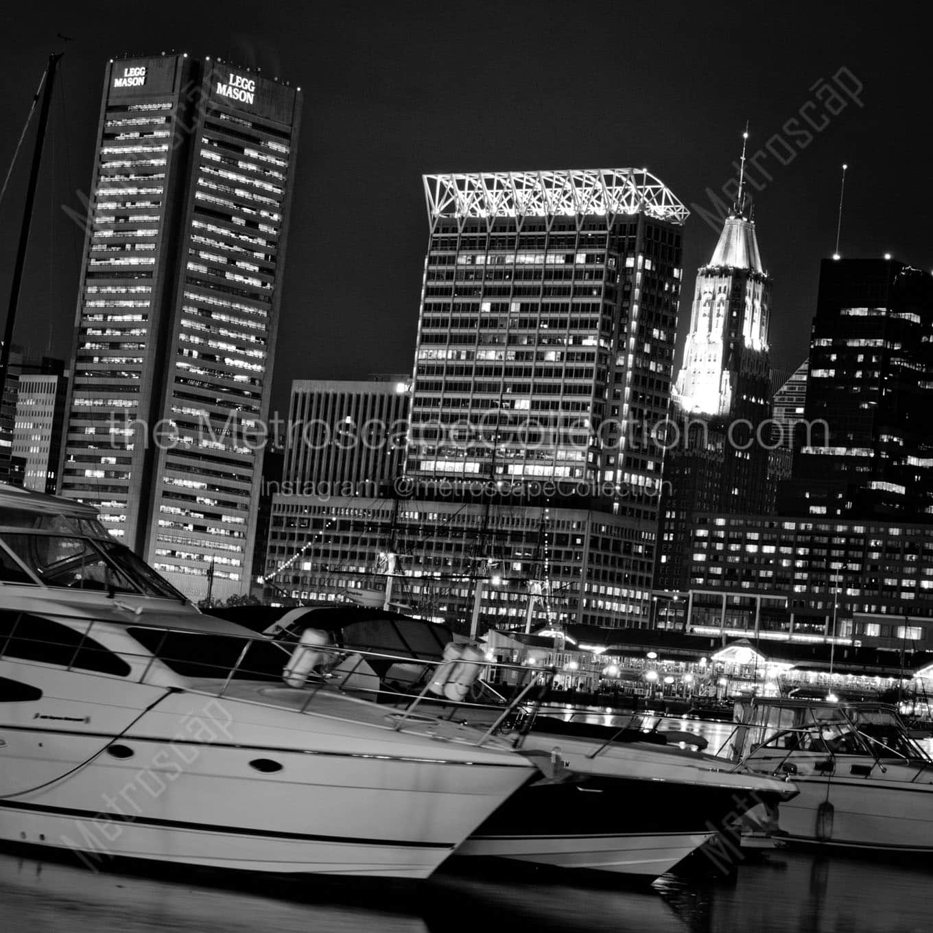 baltimore skyline legg mason building inner harbor Black & White Office Art