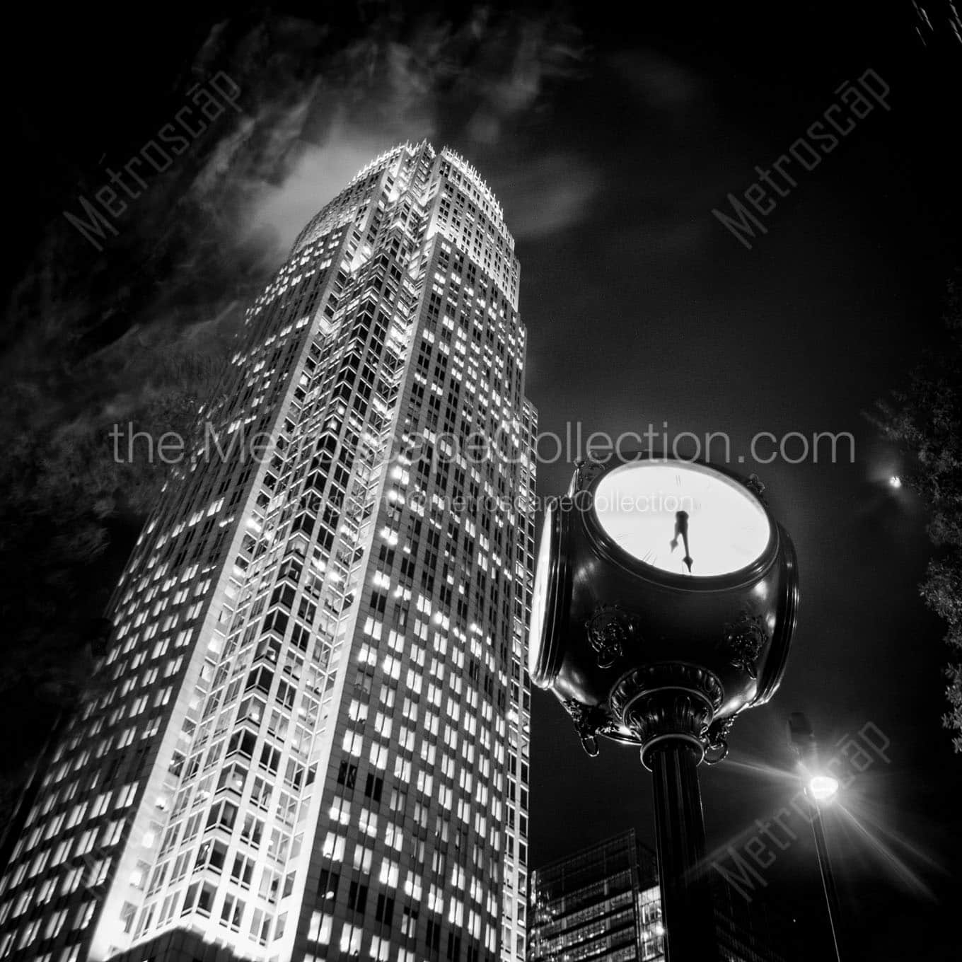 bank of america building night downtown charlotte Black & White Wall Art