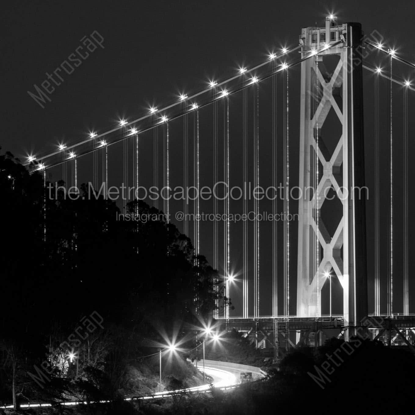 bay bridge lights night Black & White Office Art