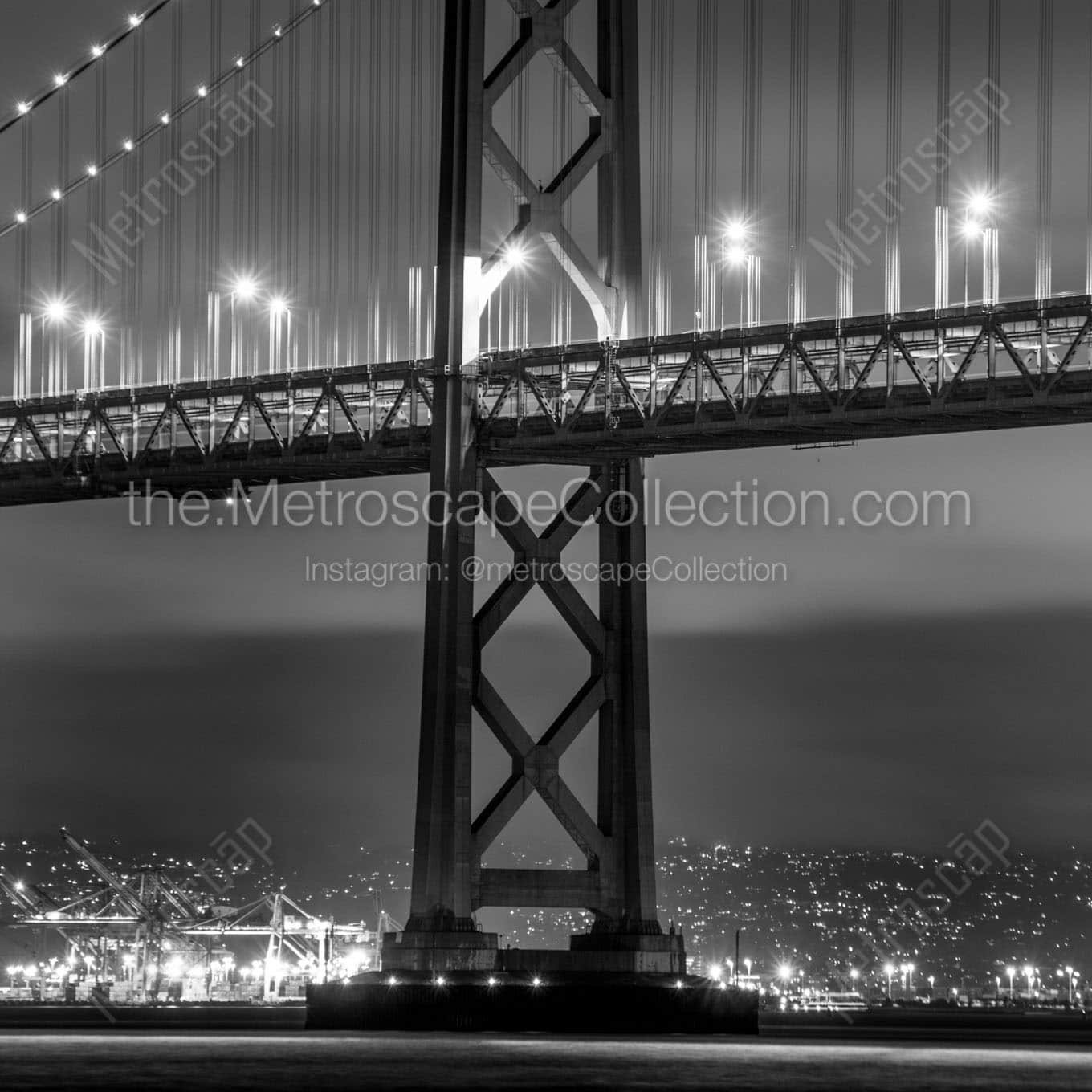 bay bridge night over sf bay Black & White Office Art
