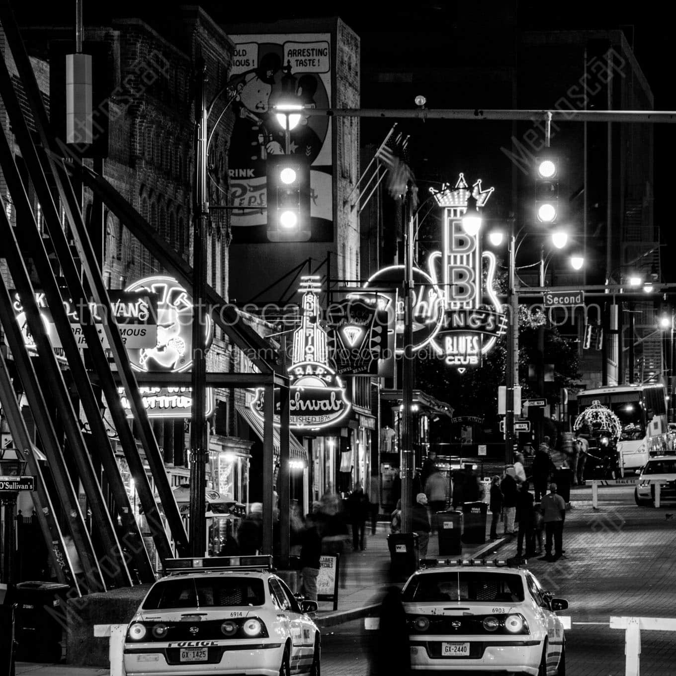 beale street at night memphis police Black & White Office Art