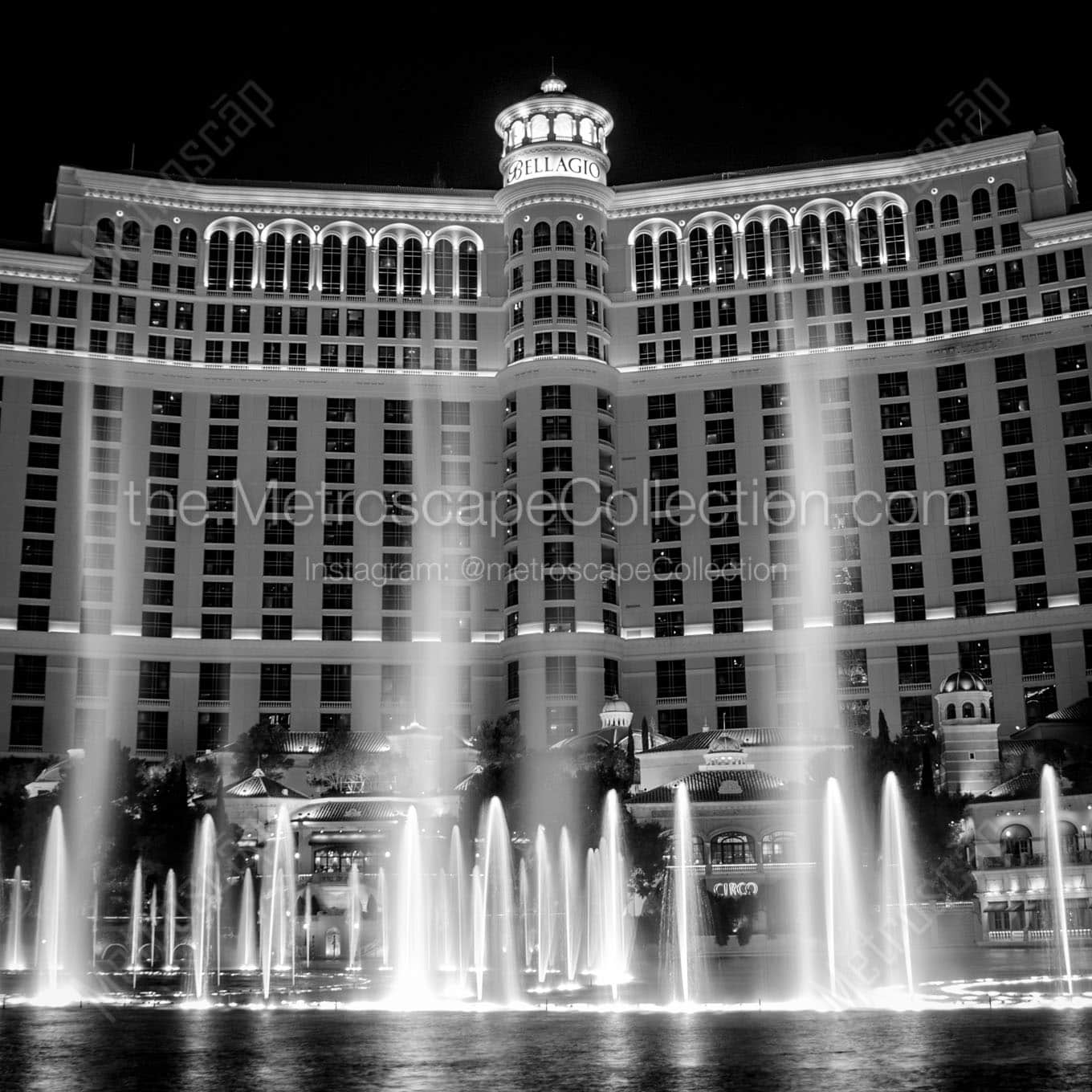 bellagio fountains at night Black & White Office Art