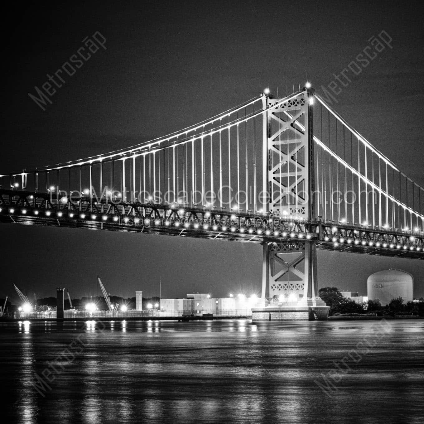 ben franklin bridge at night Black & White Office Art