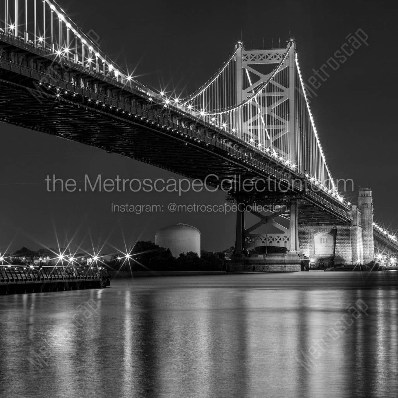 ben franklin bridge at night delaware river camden nj Black & White Office Art