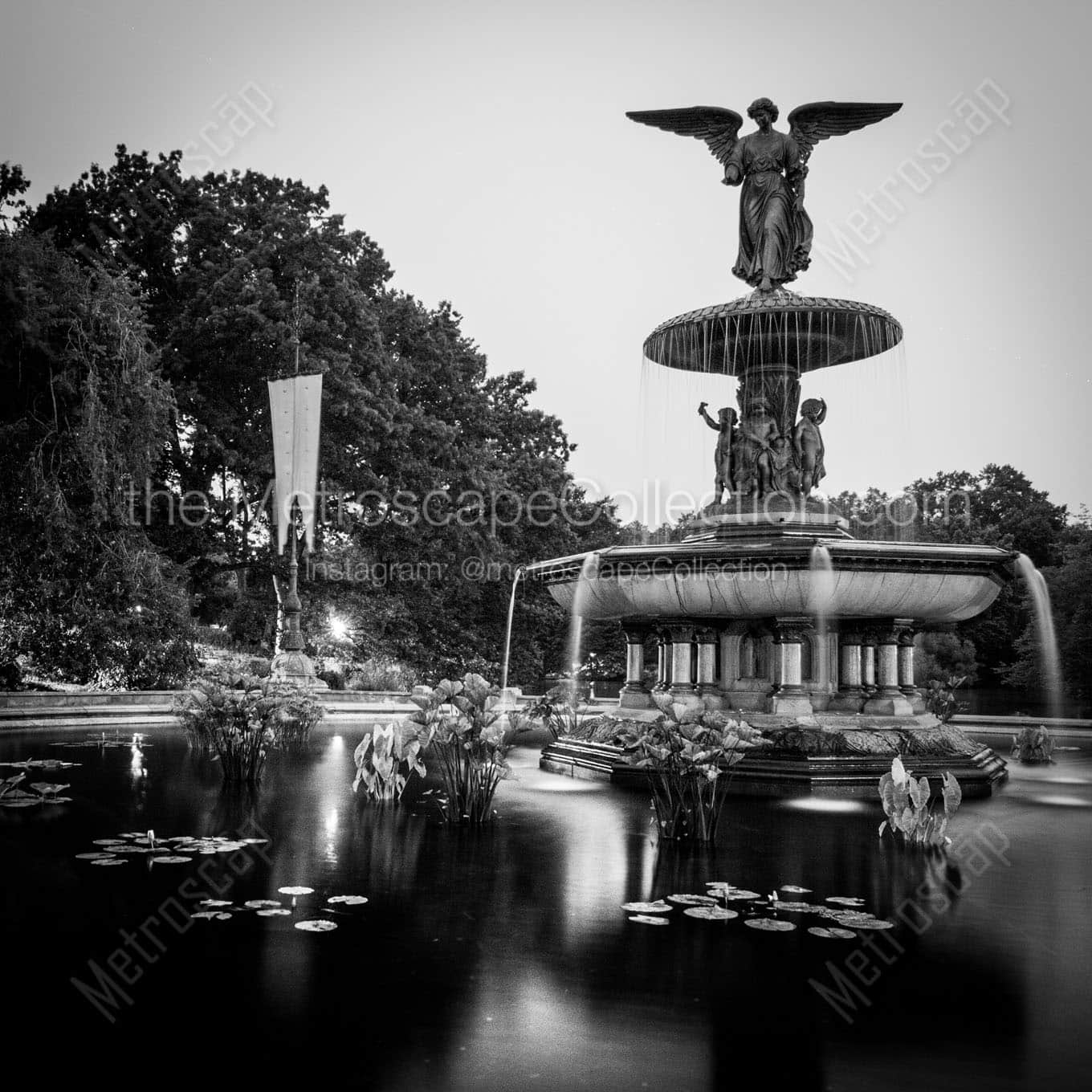 bethesda fountain central park Black & White Office Art