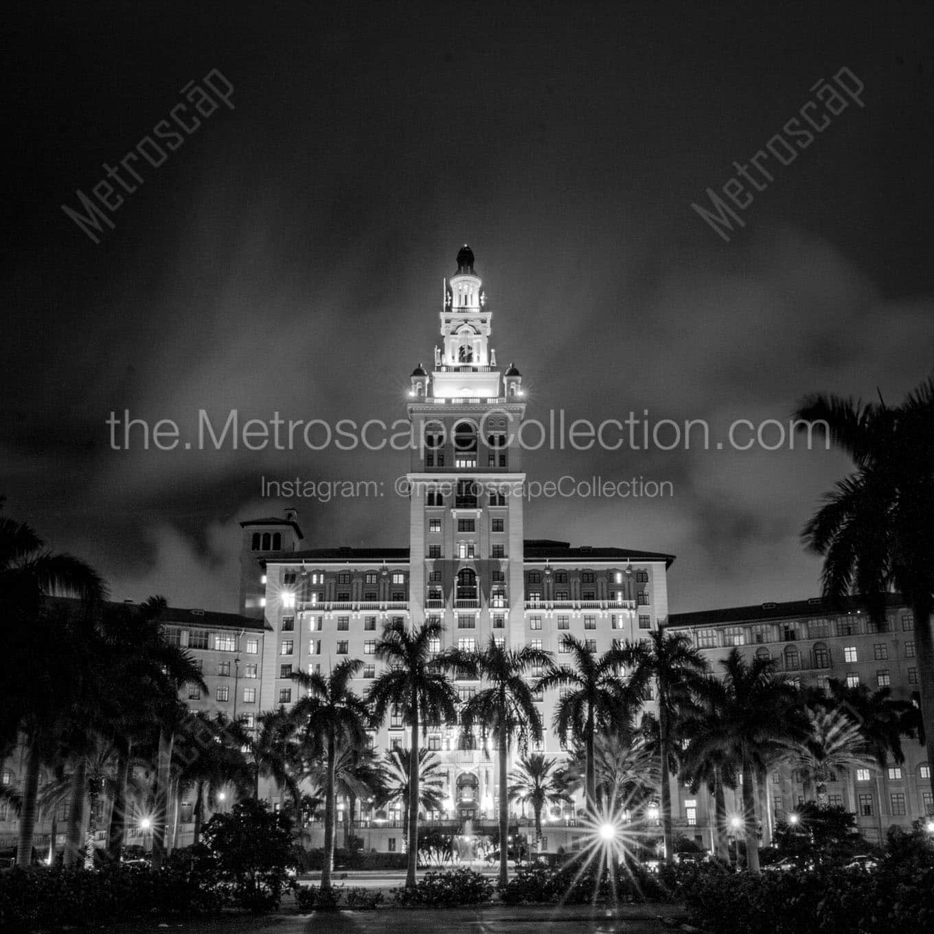 biltmore hotel at night coral gables Black & White Office Art