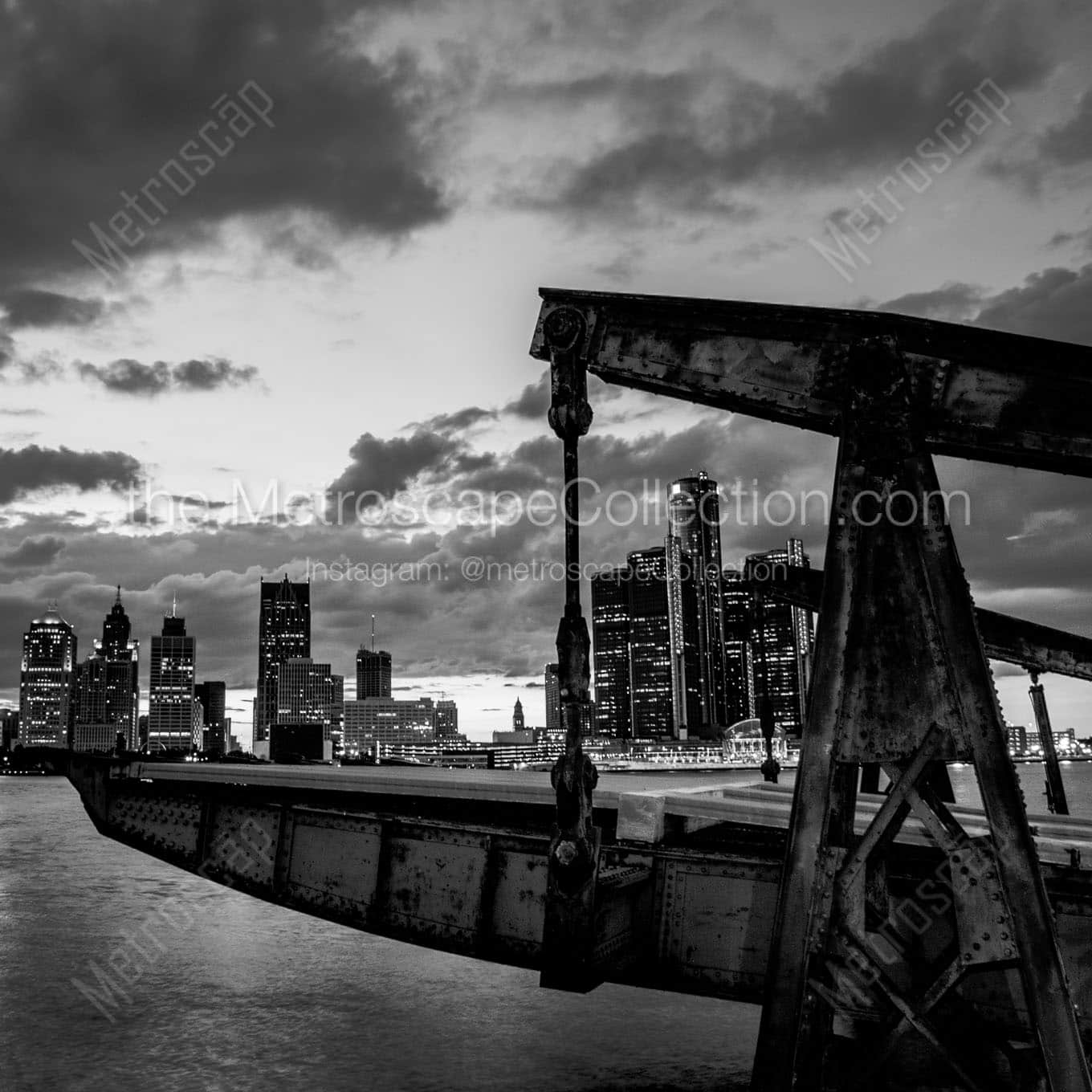 boat dock on detroit river Black & White Office Art