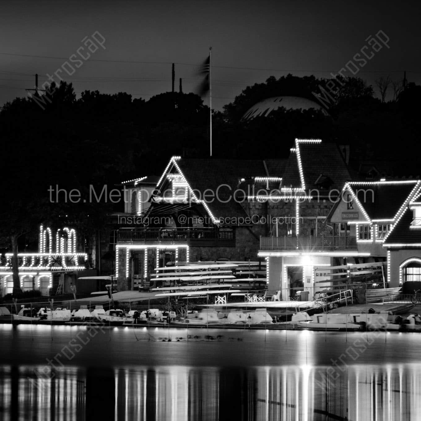 boathouse row at night Black & White Office Art