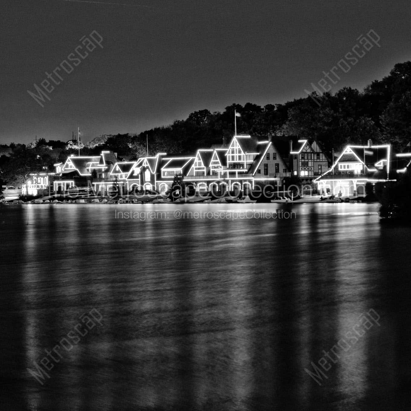 boathouse row on schuylkill river at night Black & White Office Art
