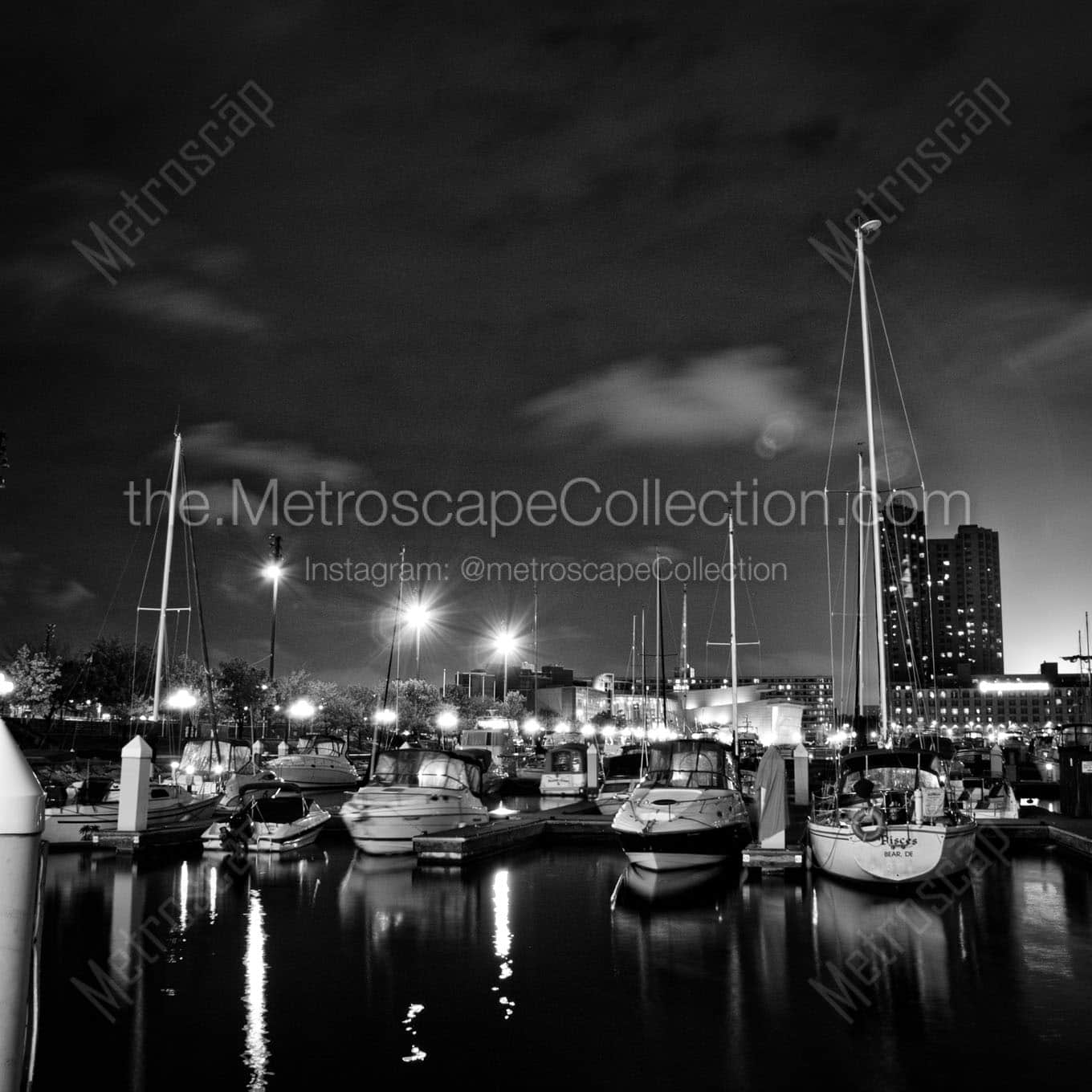 boats docked inner harbor baltimore Black & White Office Art