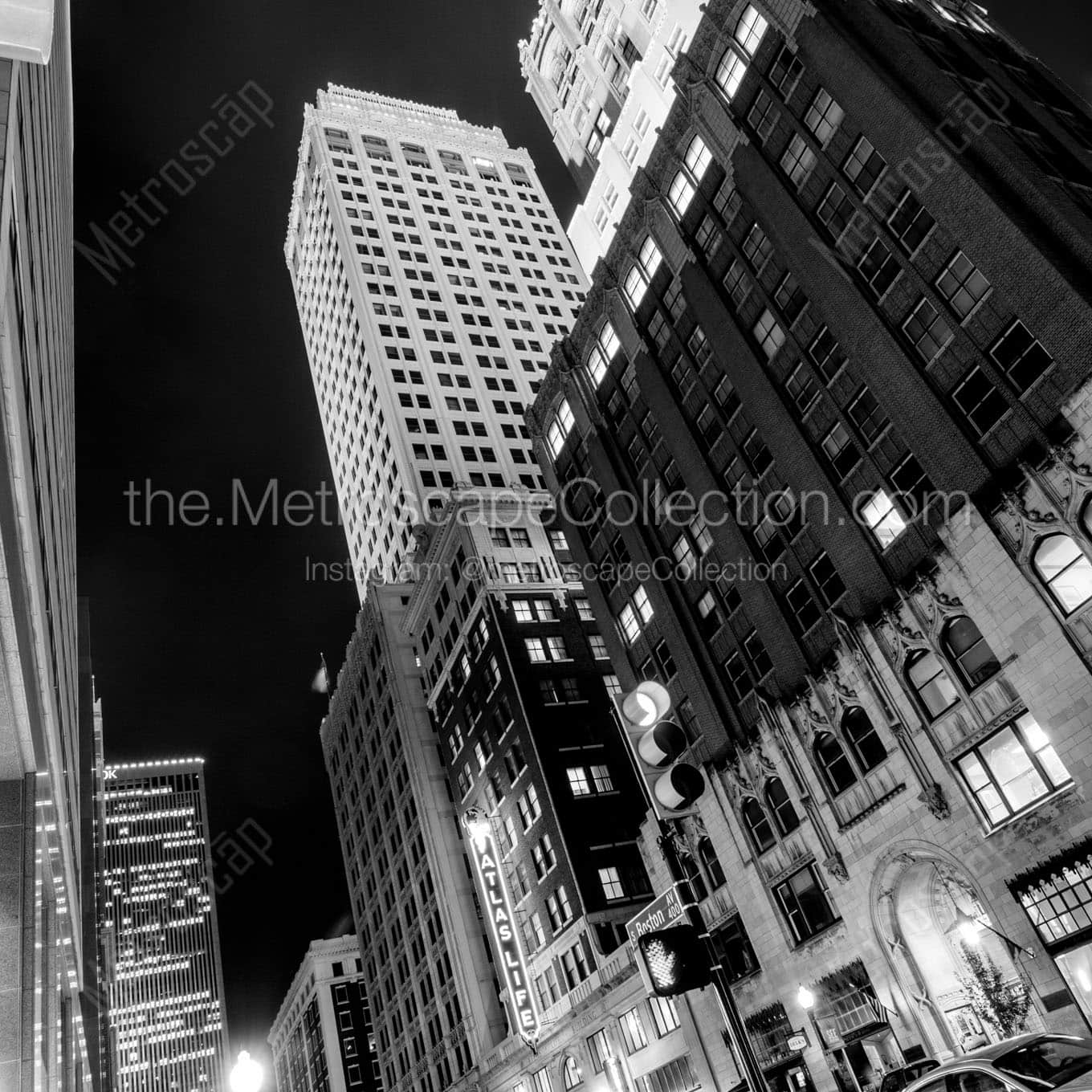 boston avenue cityscape downtown tulsa Black & White Office Art