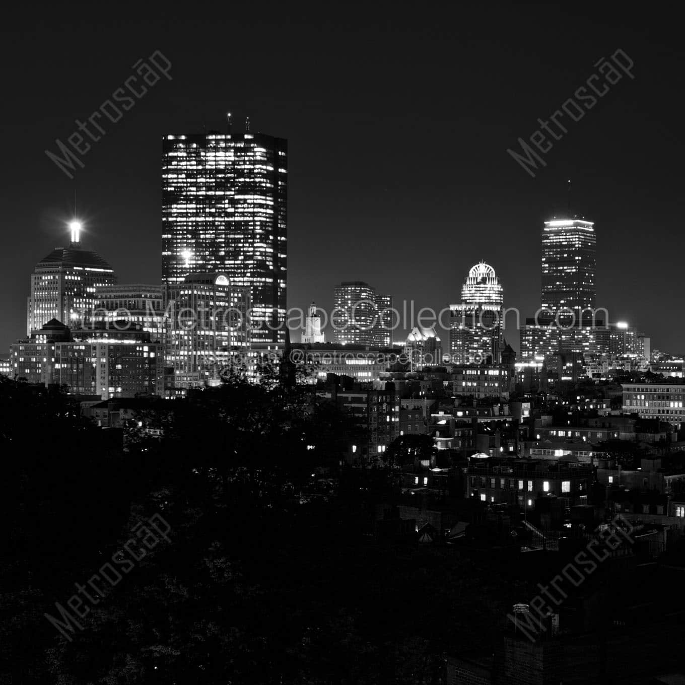 boston back bay skyline Black & White Office Art