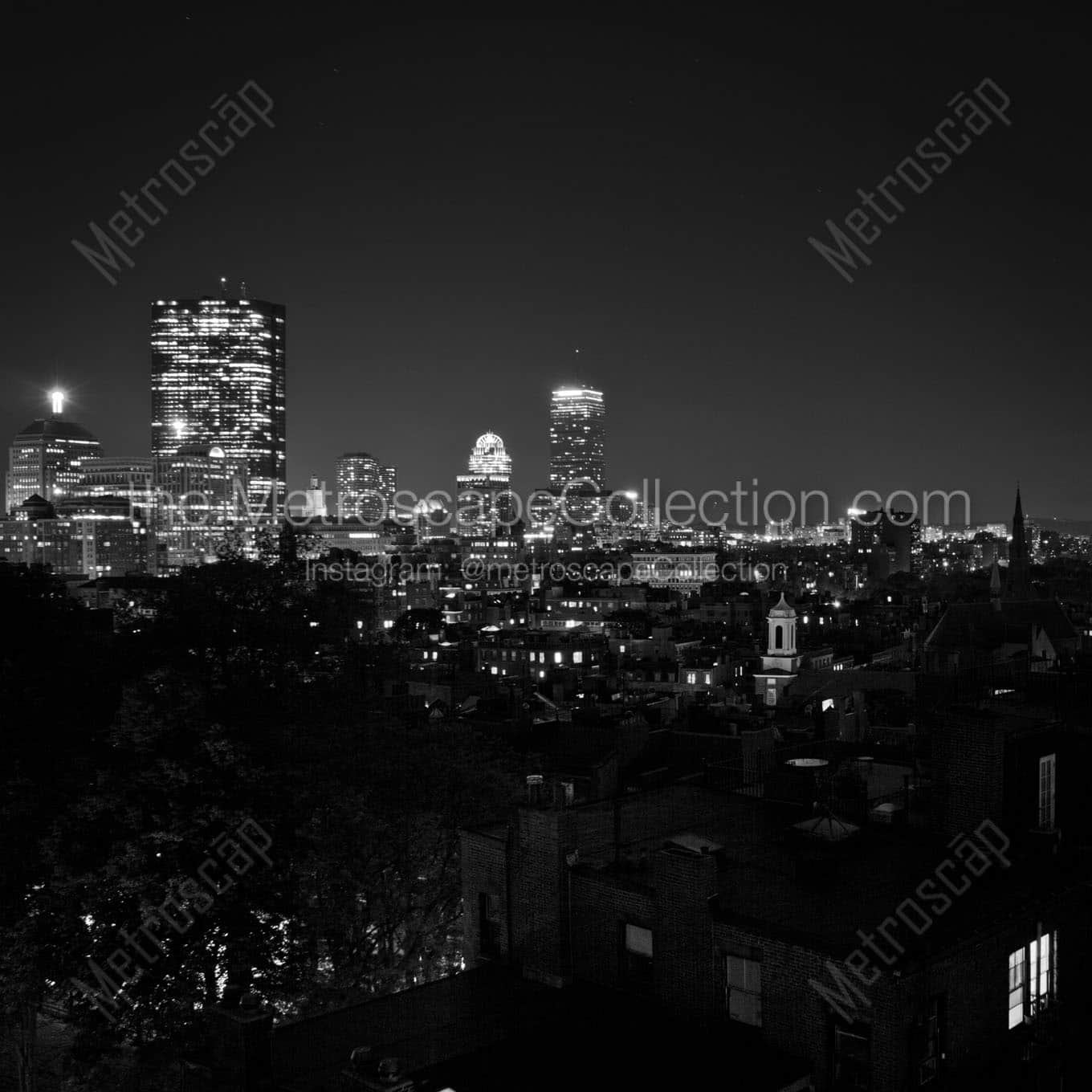boston back bay skyline beacon hill Black & White Office Art