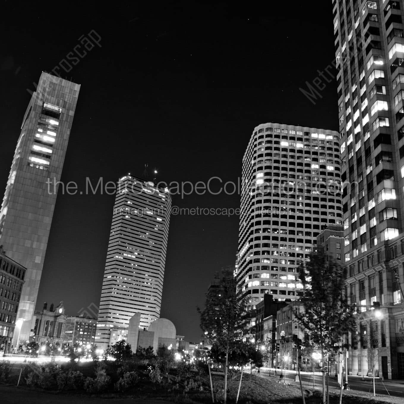 boston financial district night Black & White Office Art