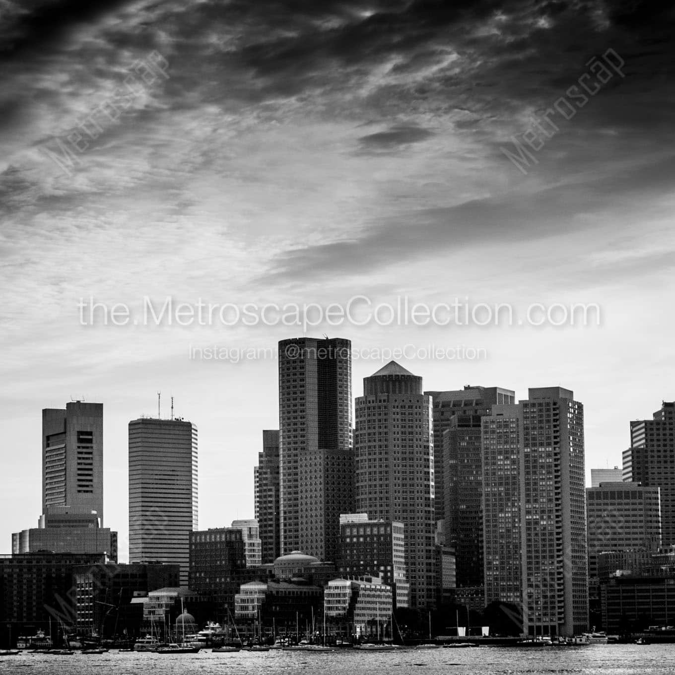 boston skyline dusk Black & White Office Art