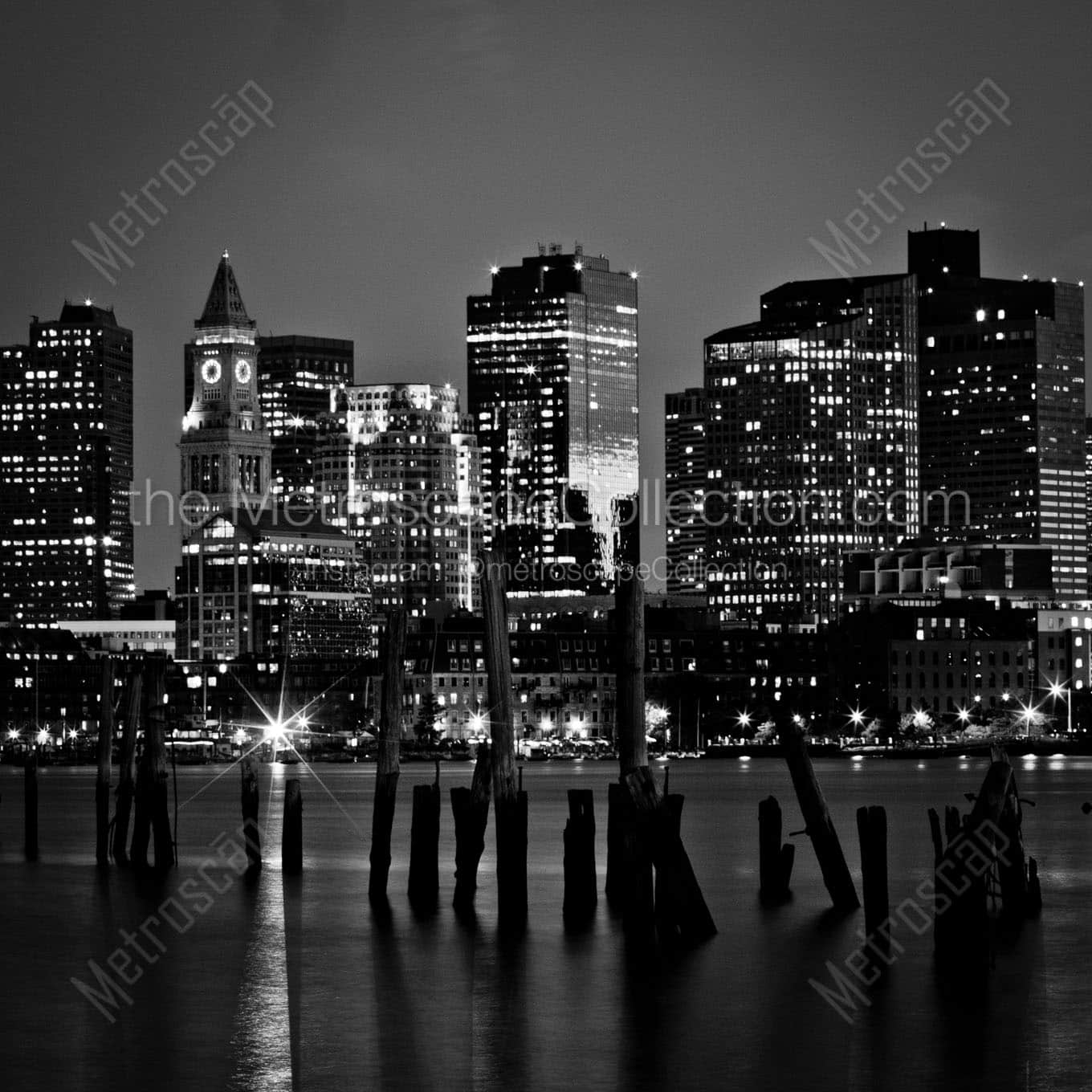 boston skyline dusk Black & White Office Art