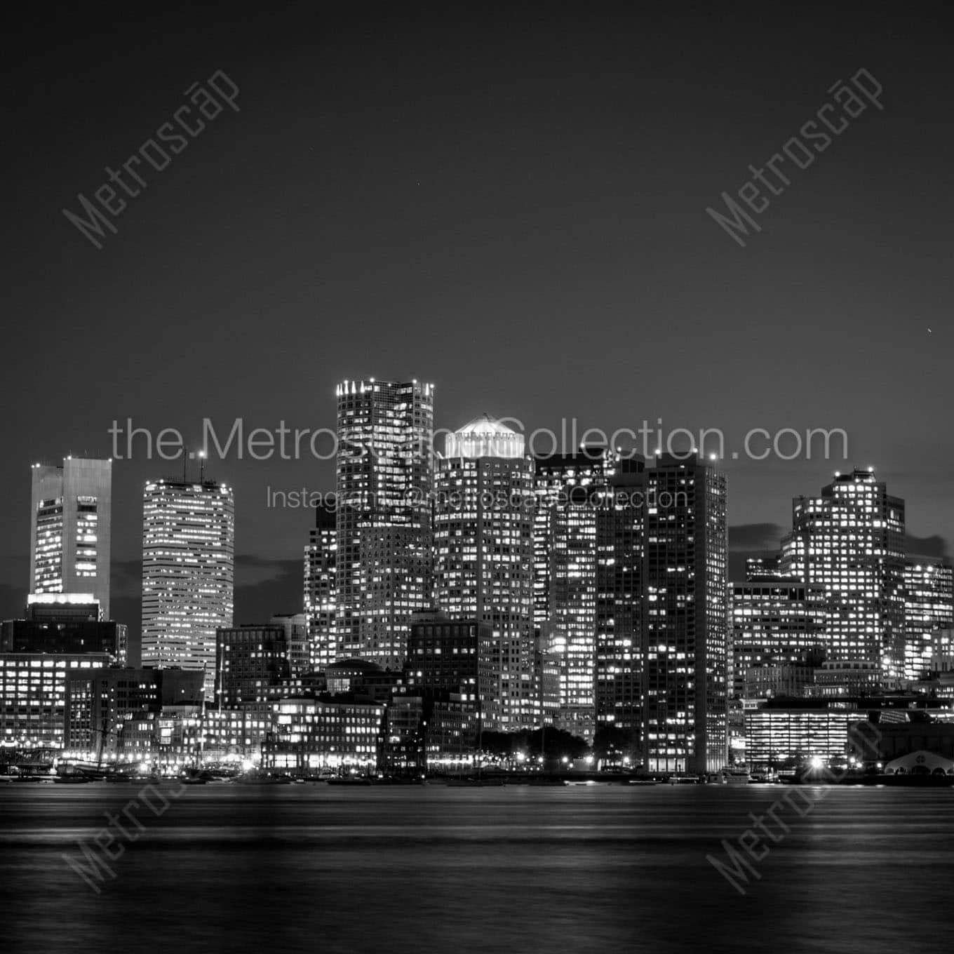 boston skyline night Black & White Office Art