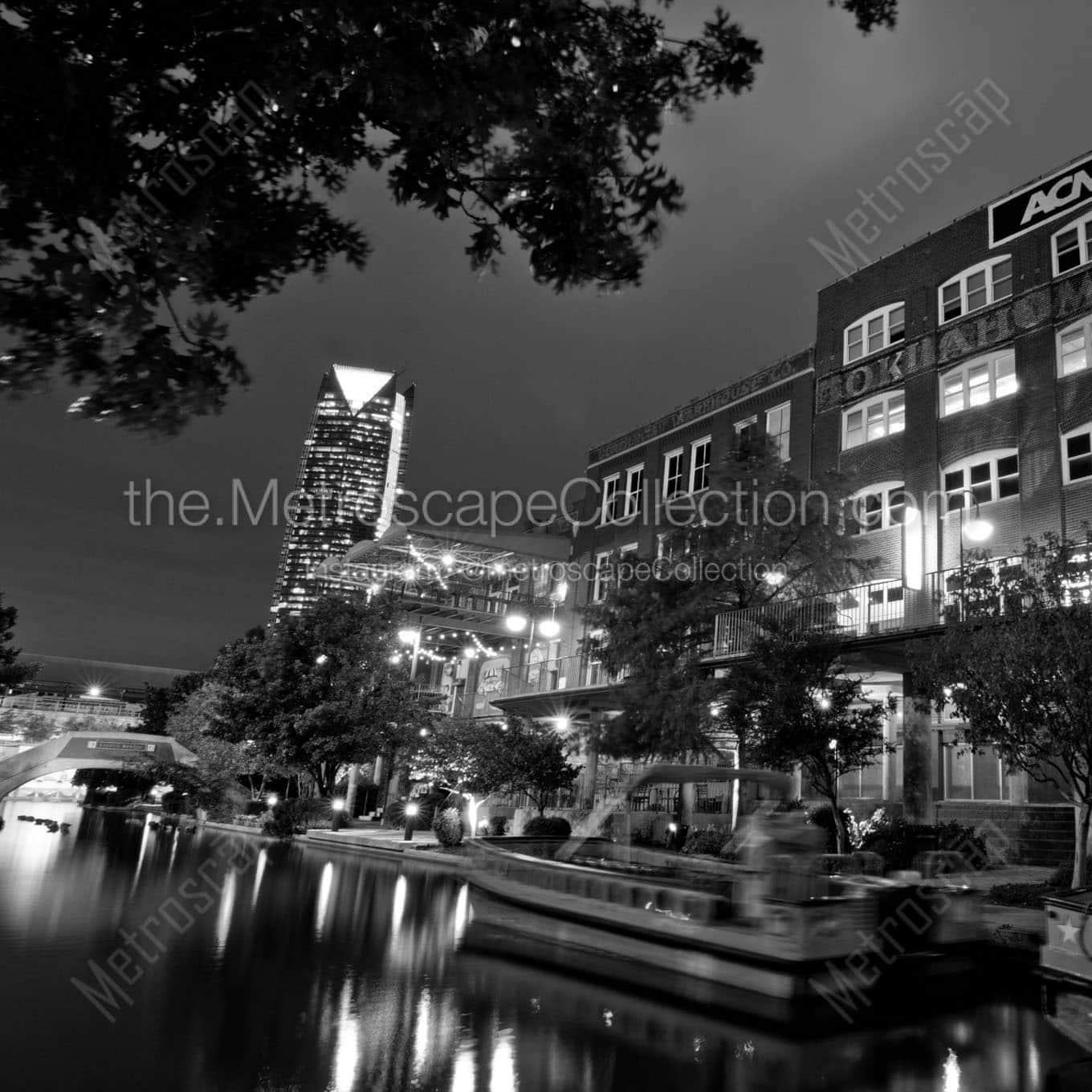 bricktown canal at night Black & White Office Art