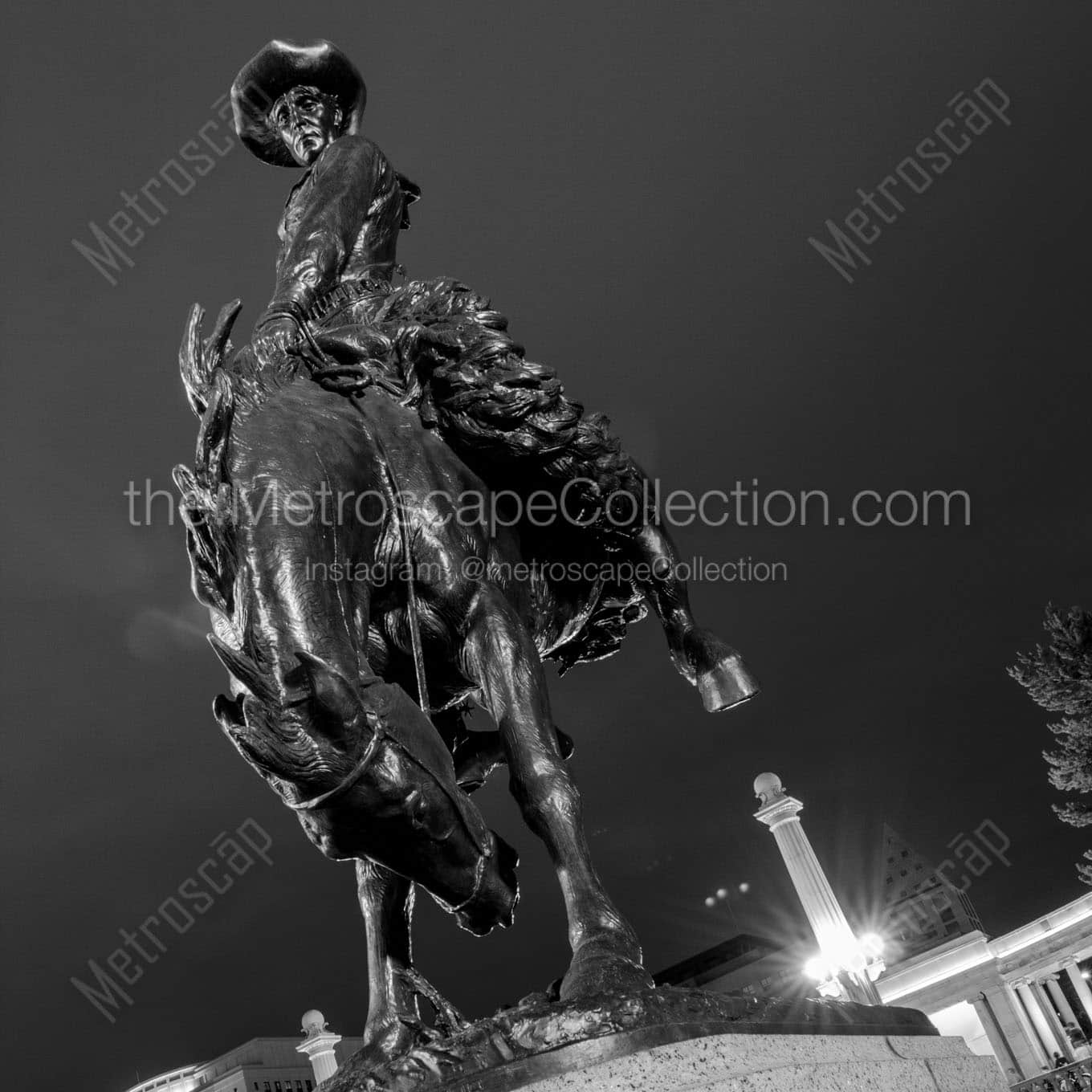 bronco buster statue downtown denver Black & White Office Art