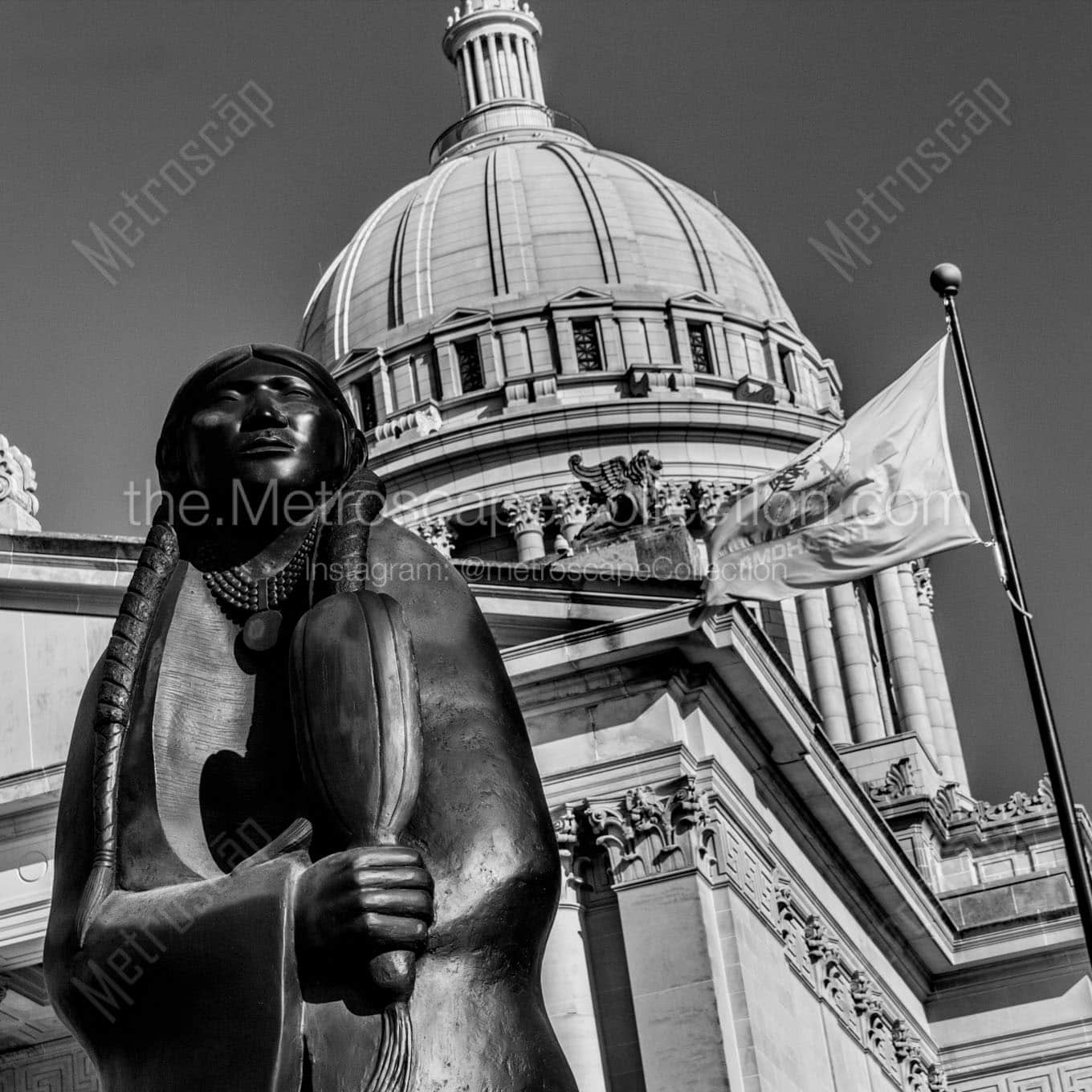 bronze squaw oklahoma capitol building Black & White Office Art