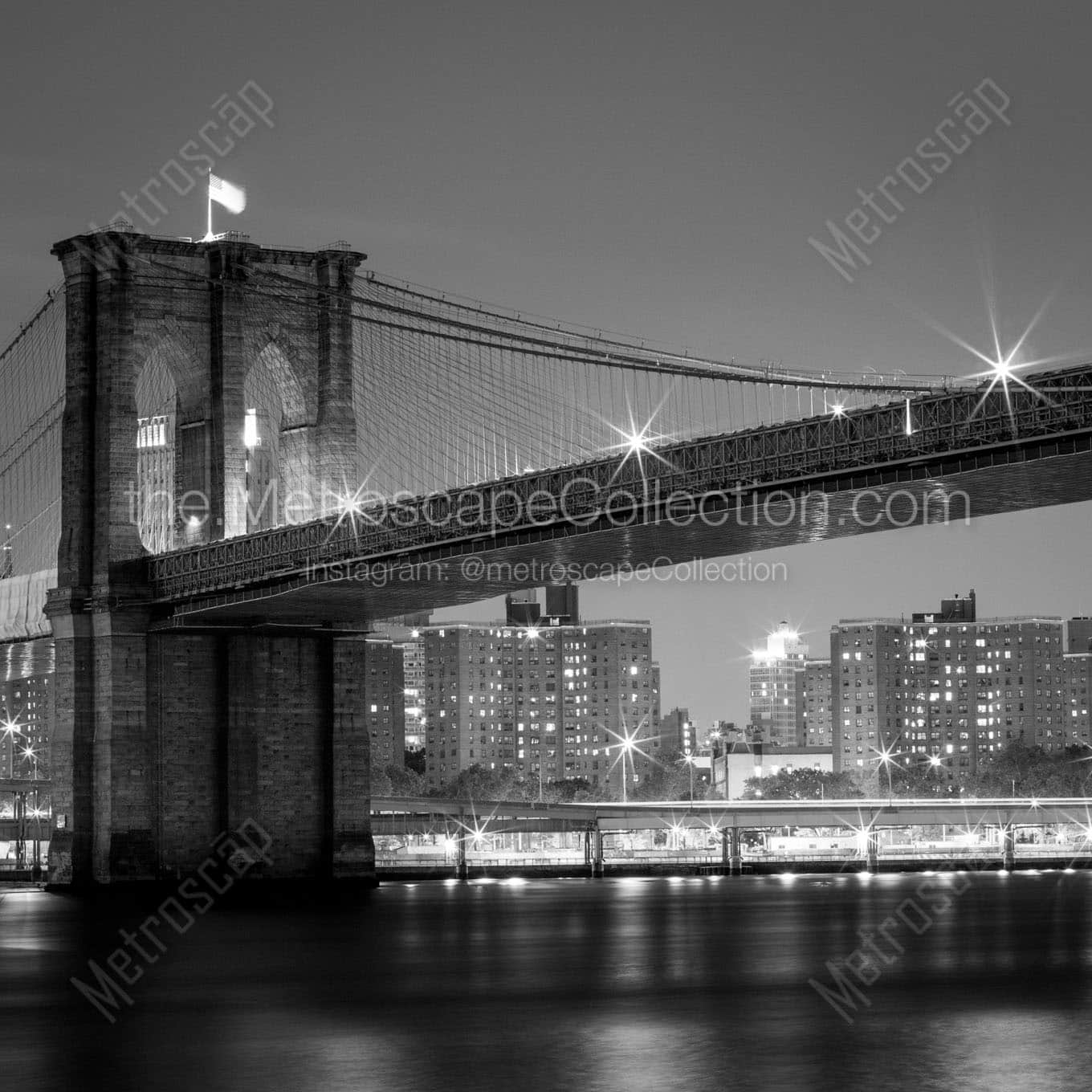 brooklyn bridge at night Black & White Office Art