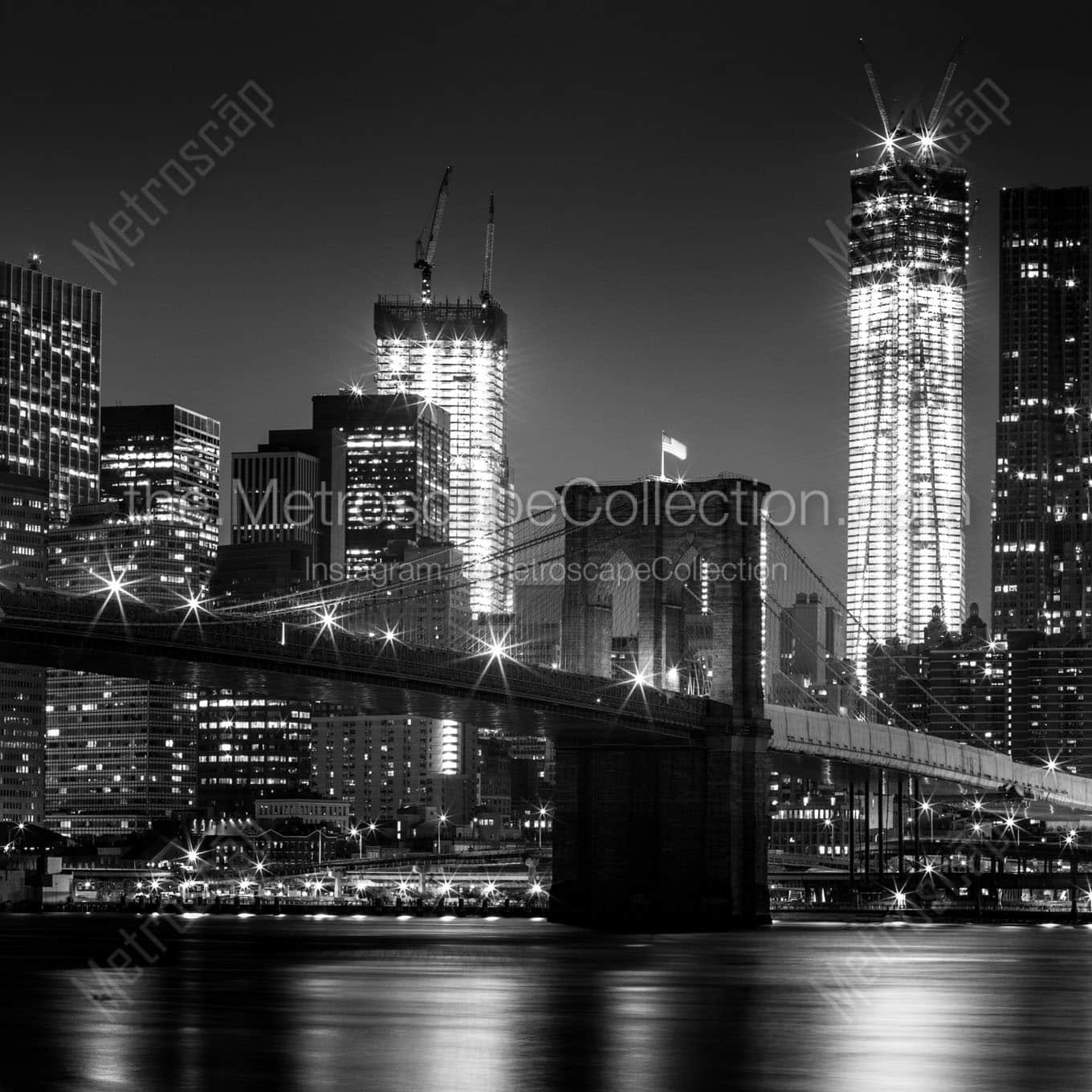 brooklyn bridge freedom tower night Black & White Office Art
