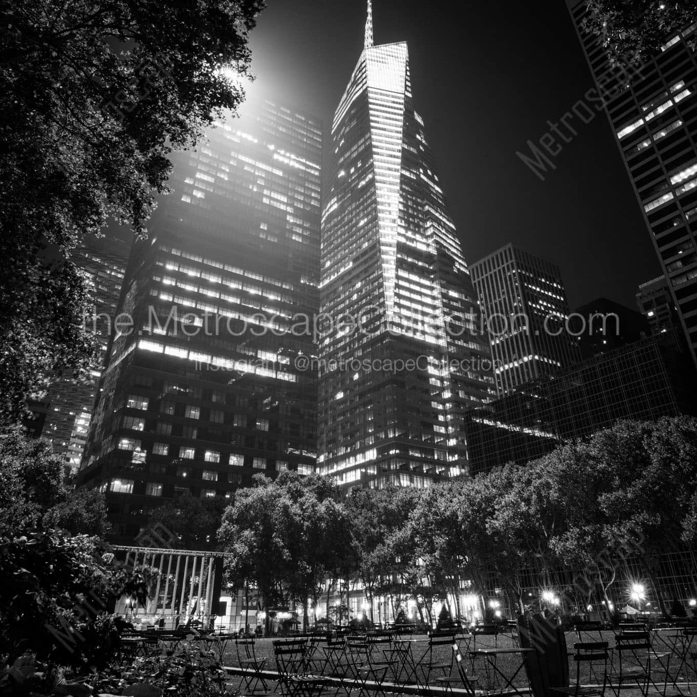 bryant park at night Black & White Office Art