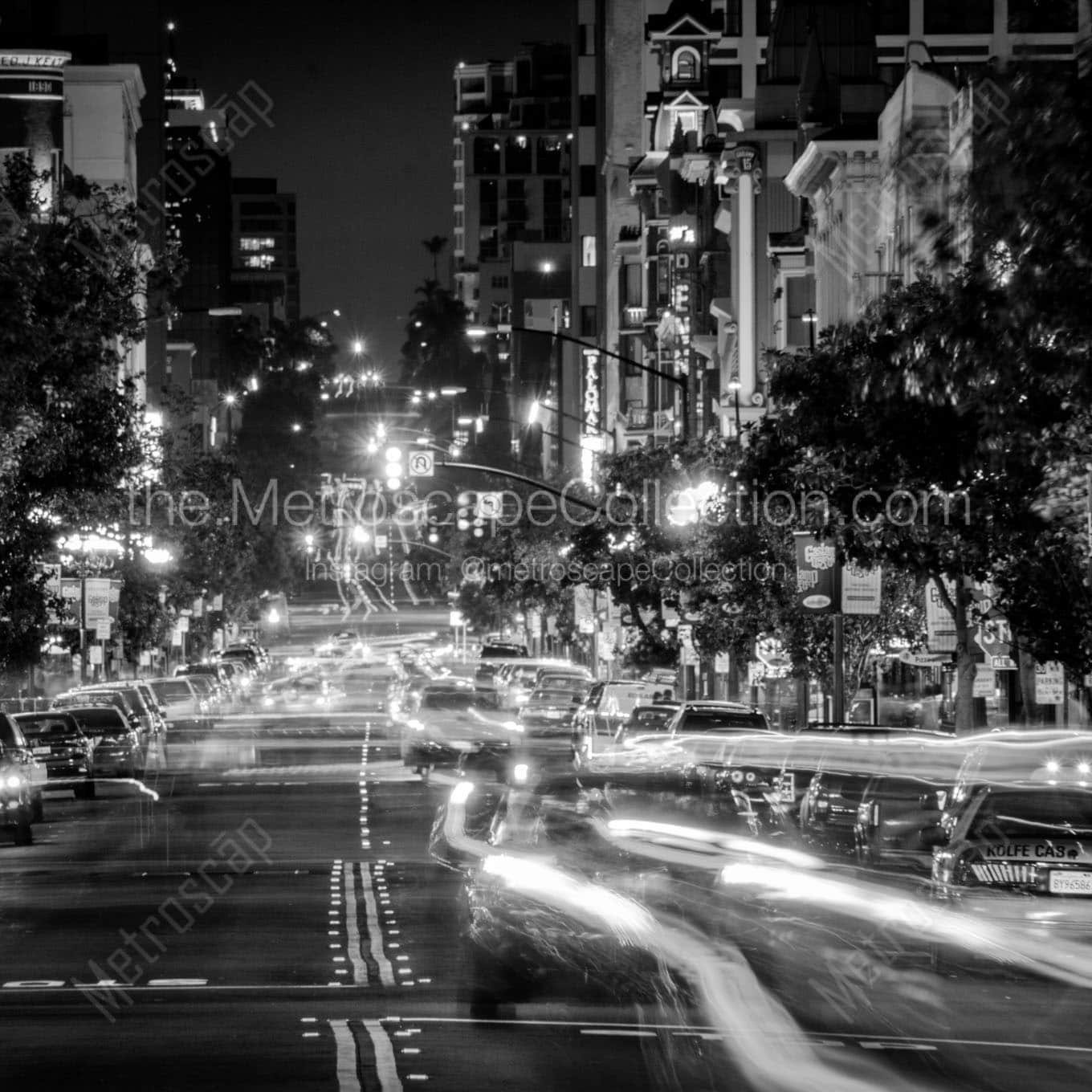 cabs on fifth street gaslamp quarter Black & White Office Art