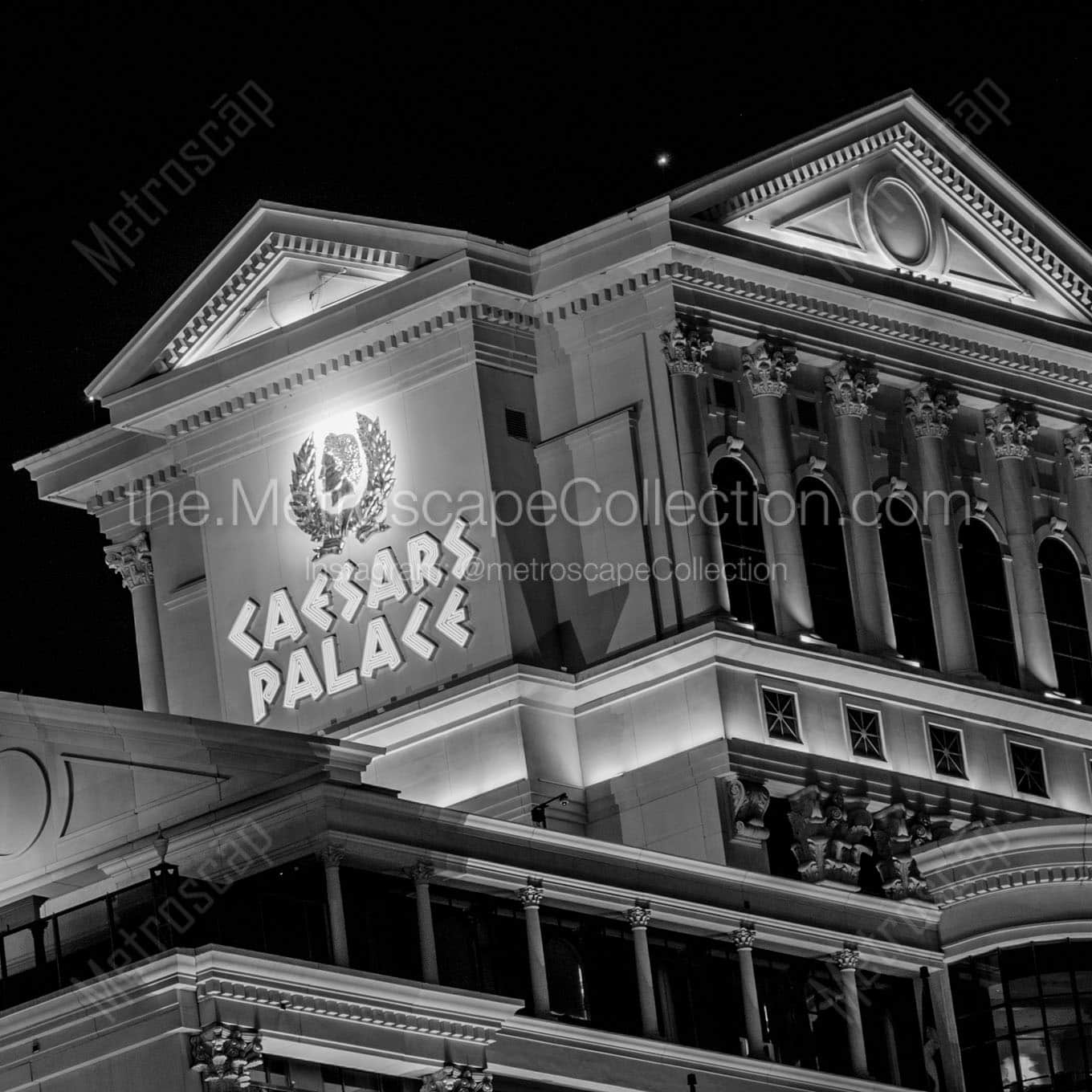 caesars palace at night Black & White Office Art