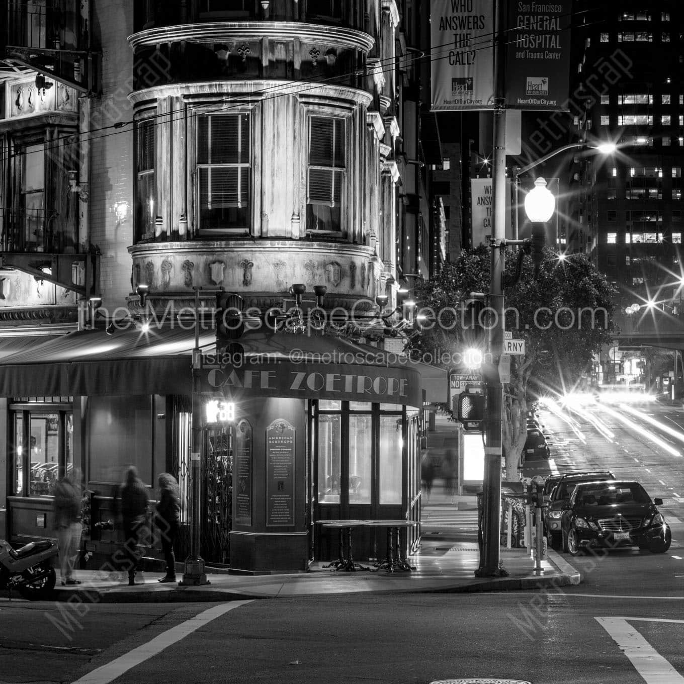 cafe zoetrope at night francis ford coppola Black & White Office Art